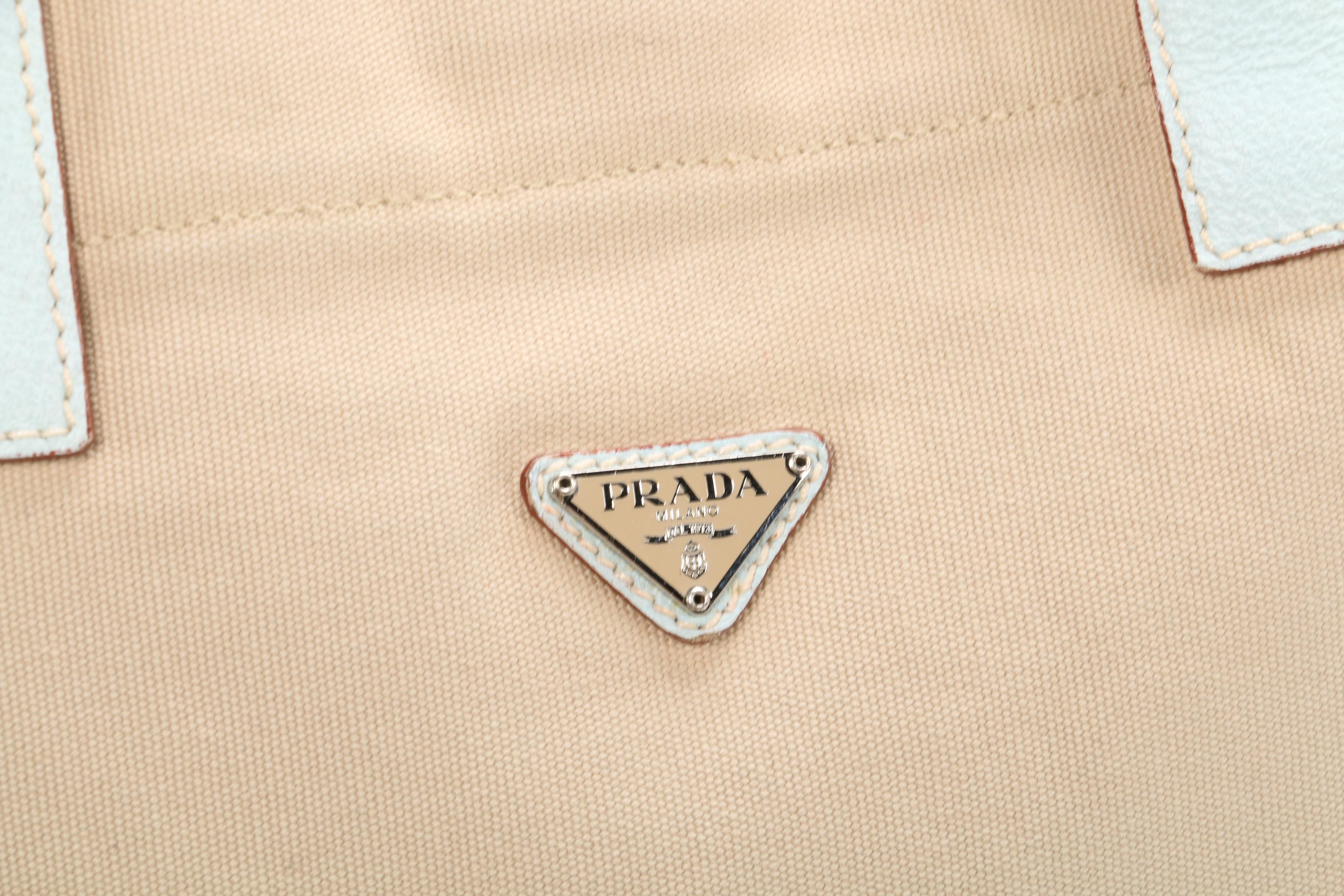 Prada Canvas and White Leather Tote