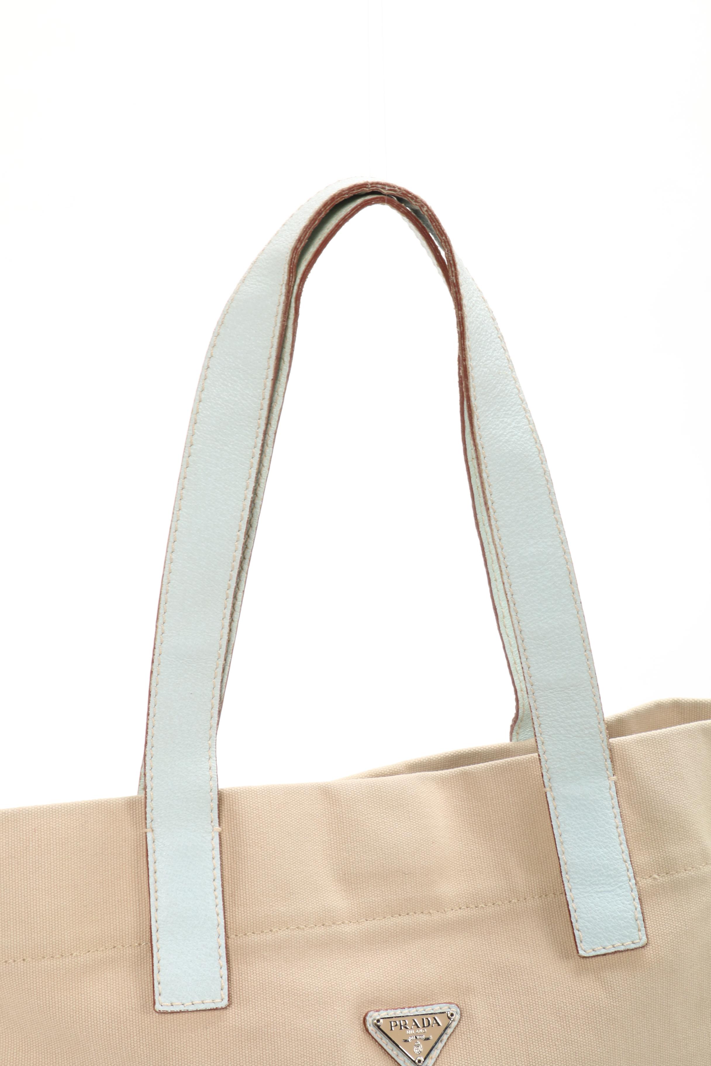 Prada Canvas and White Leather Tote