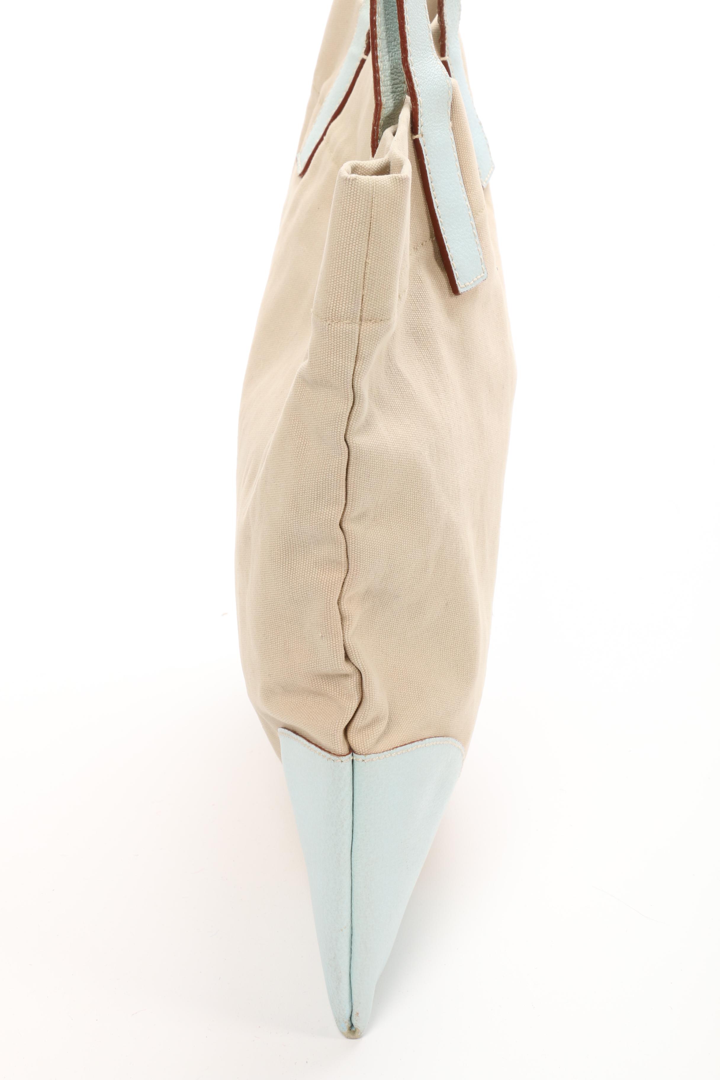 Prada Canvas and White Leather Tote