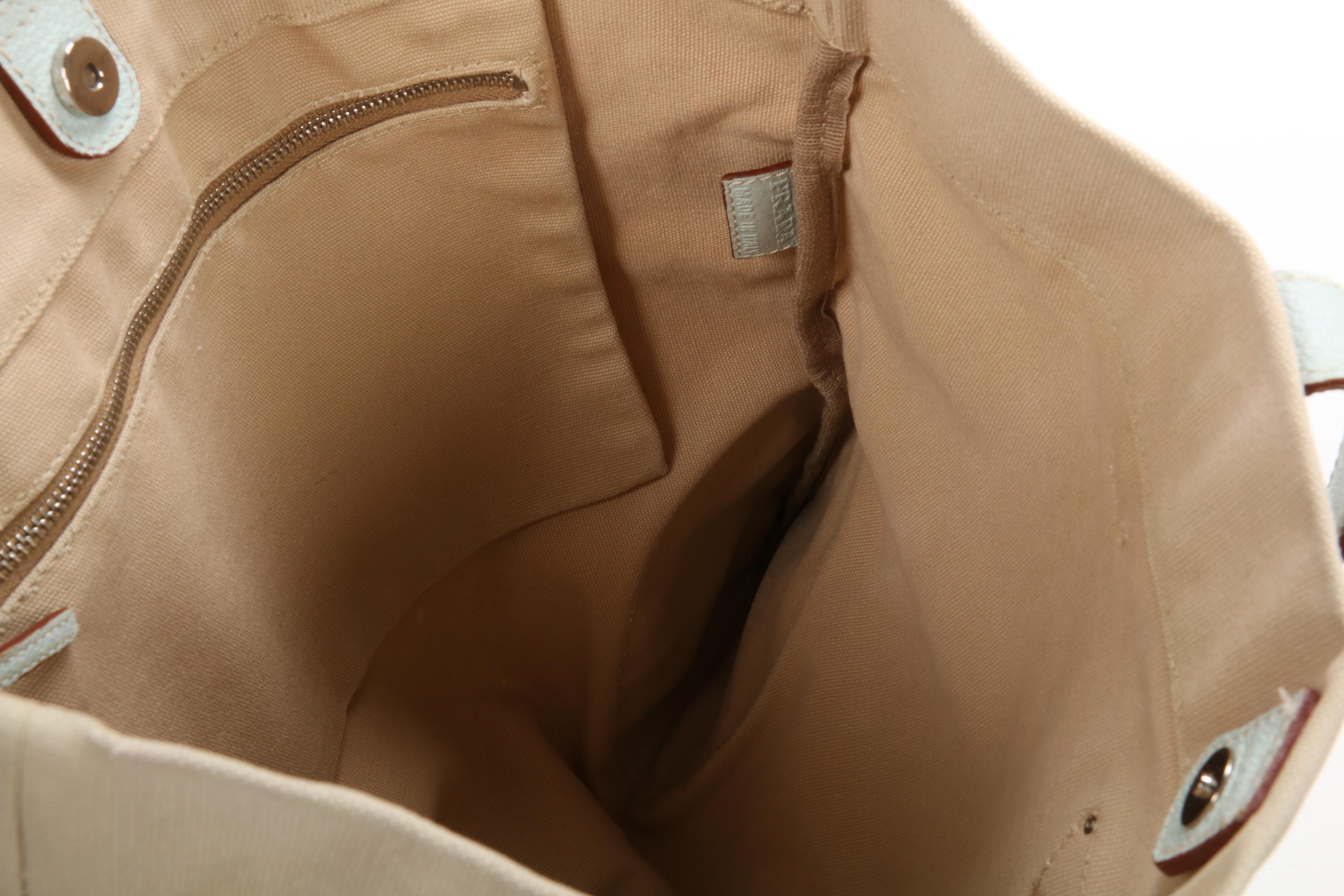 Prada Canvas and White Leather Tote