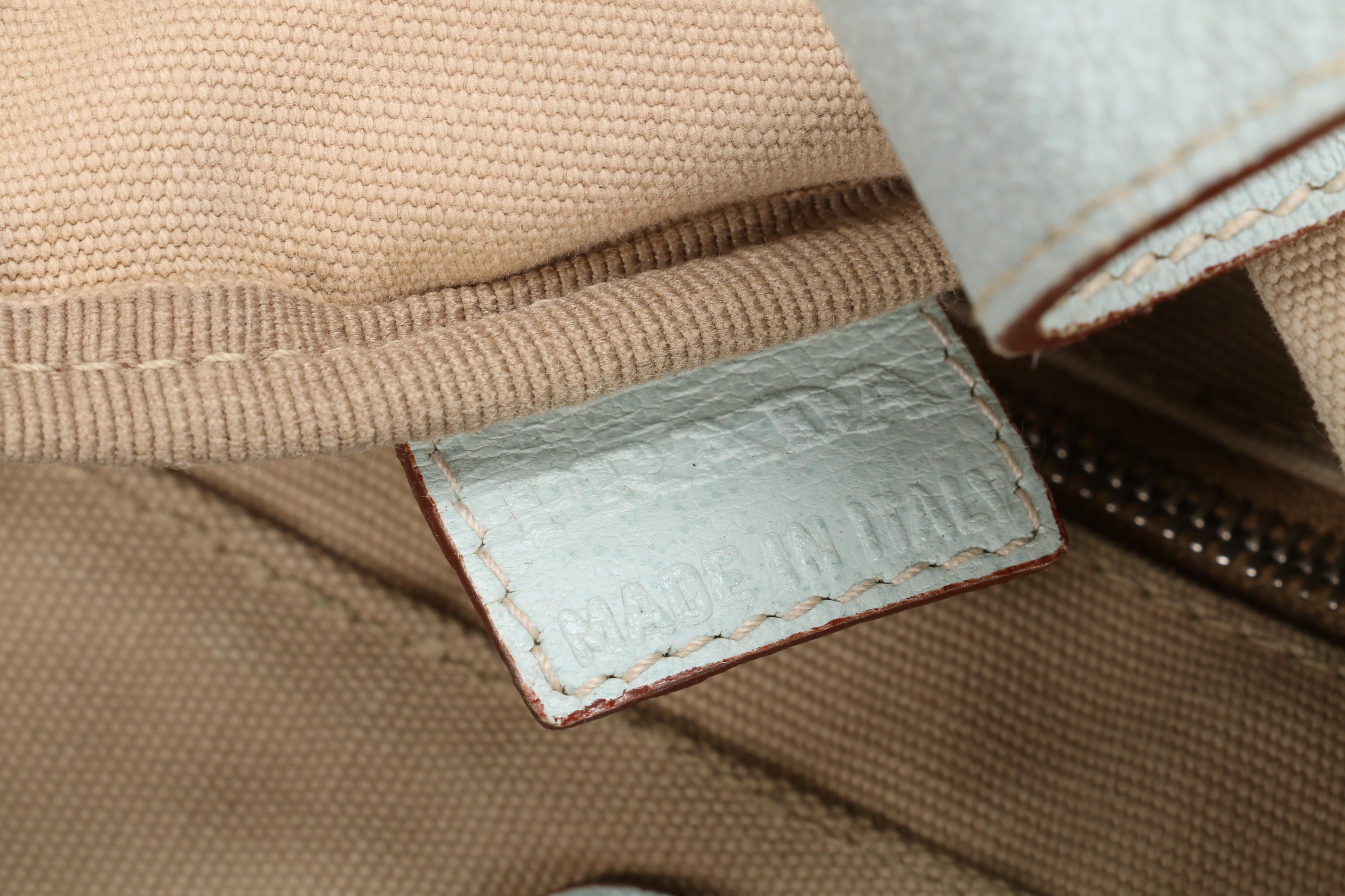 Prada Canvas and White Leather Tote