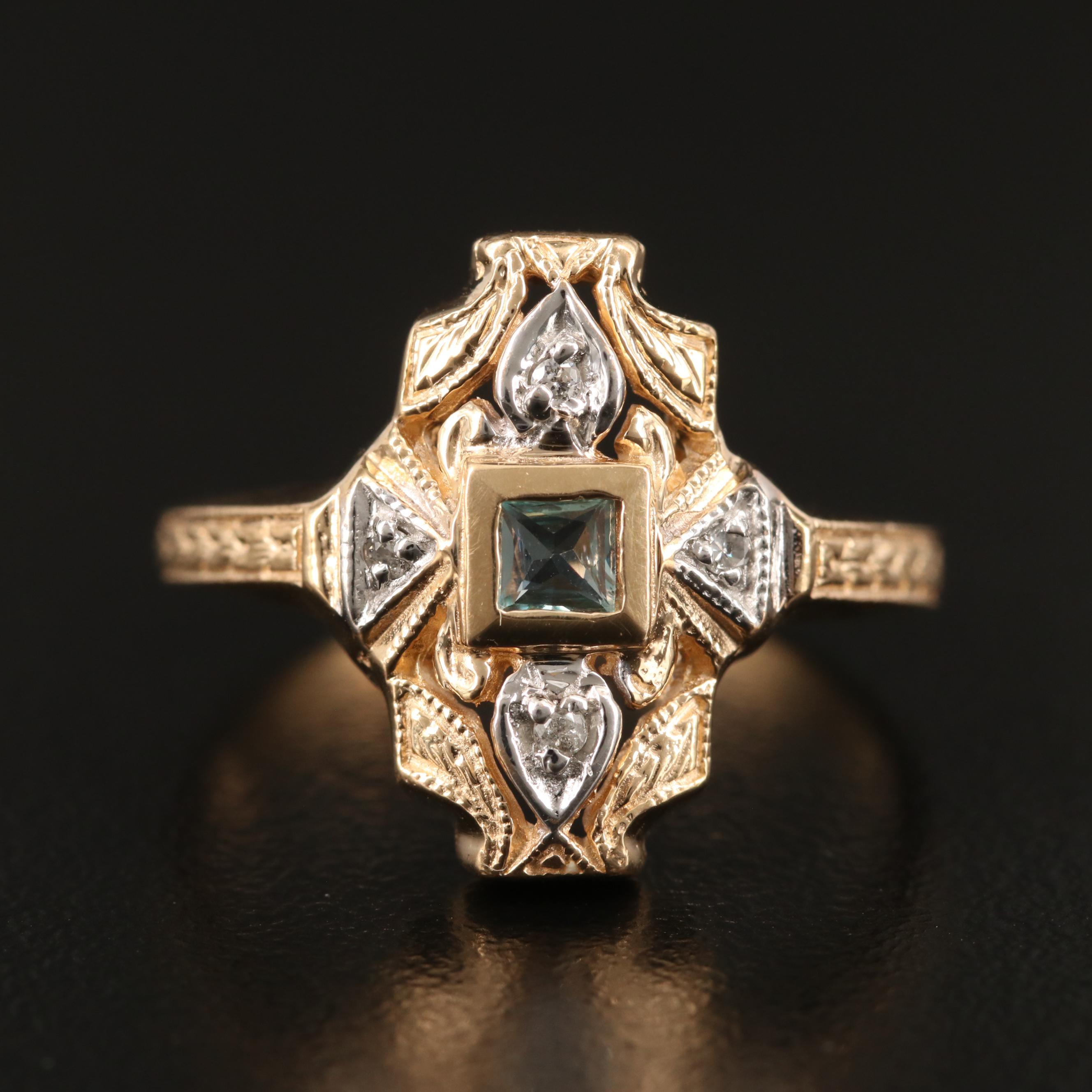 Vintage Weinman Brothers 14K Blue Topaz and Diamond Ring