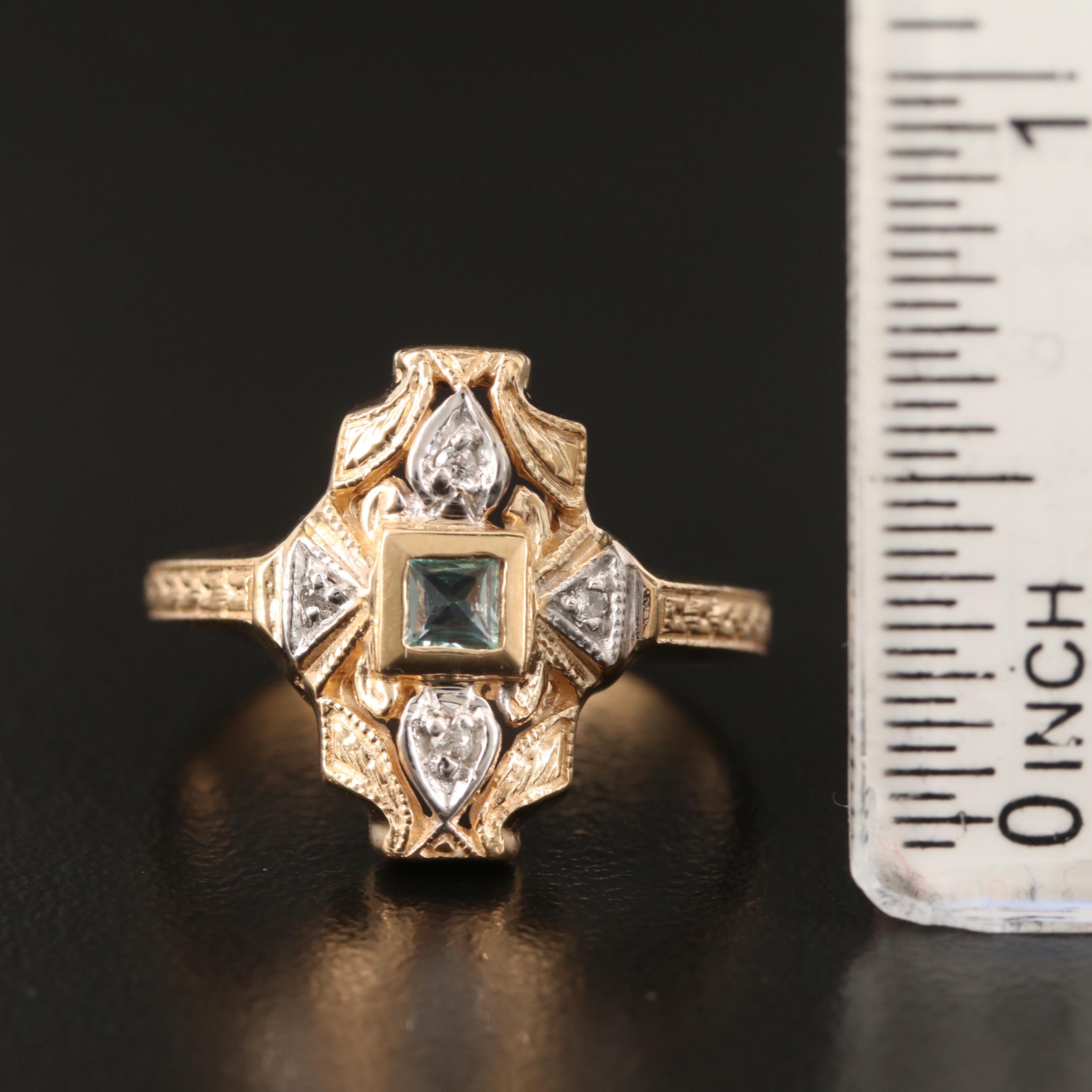 Vintage Weinman Brothers 14K Blue Topaz and Diamond Ring
