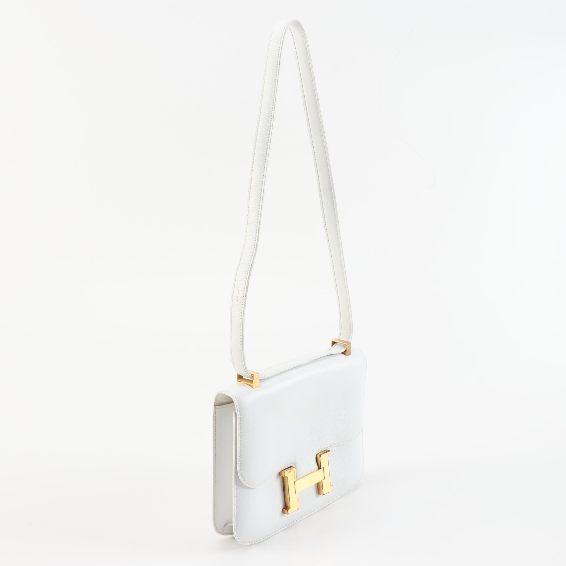 Hermès Constance 23 in White Veau Grain Lisse Leather