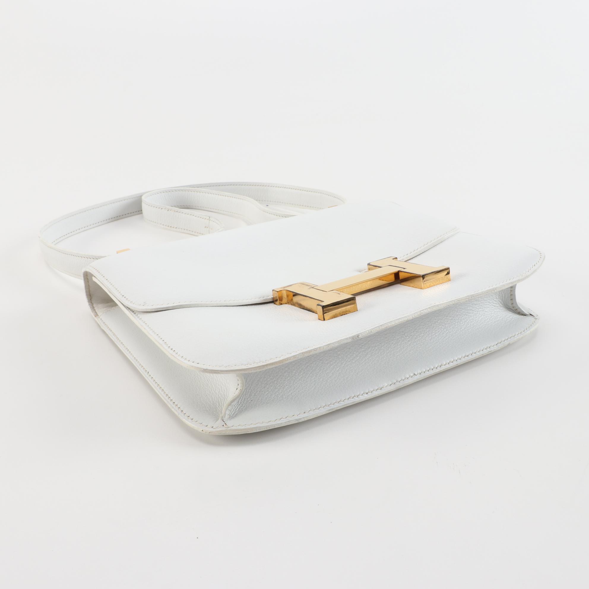 Hermès Constance 23 in White Veau Grain Lisse Leather