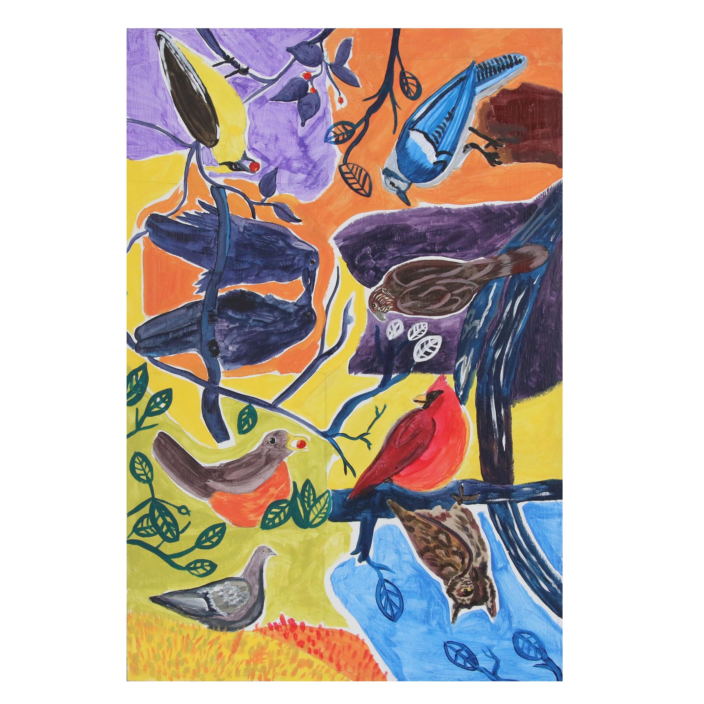 Rachelle Rudolph and Ron Brookbank Acrylic on Wood "Topsy Turvy Birdy", 2020