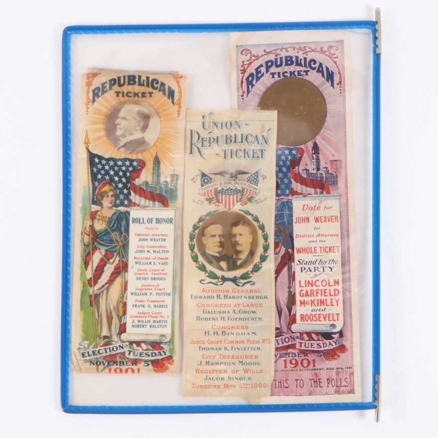 "Republican Ticket" Campaign Ribbons and Paper Ephemera, Early 20th Century