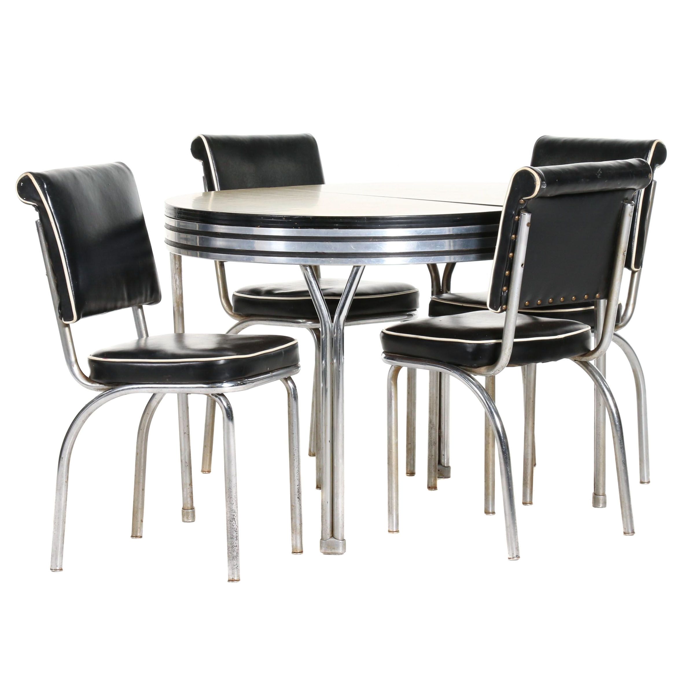 Art Deco Chrome and Laminate Dining Table, Matching Chairs, Early to Mid 20th C