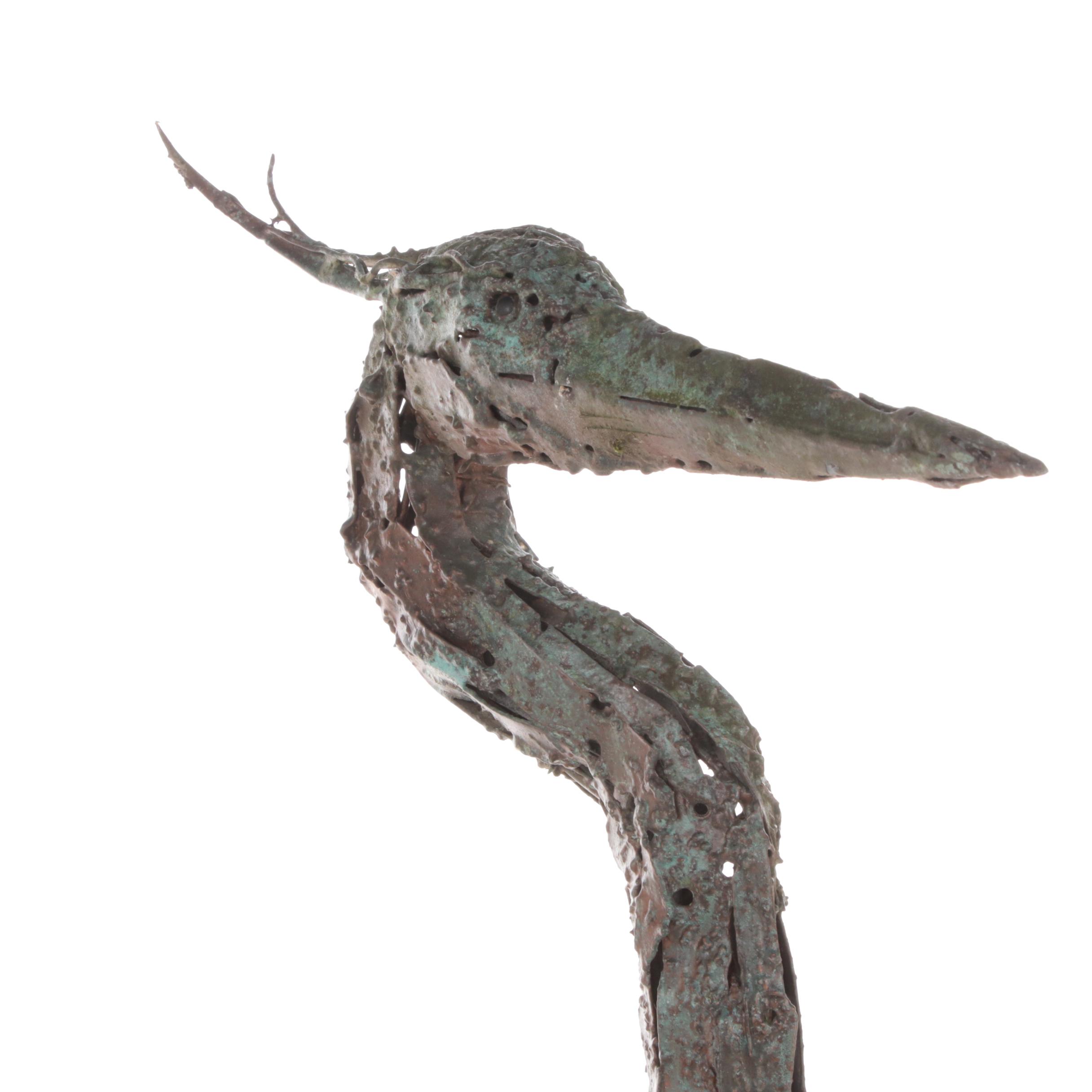 Welded Scrap Metal Outdoor Folk Sculpture of Heron