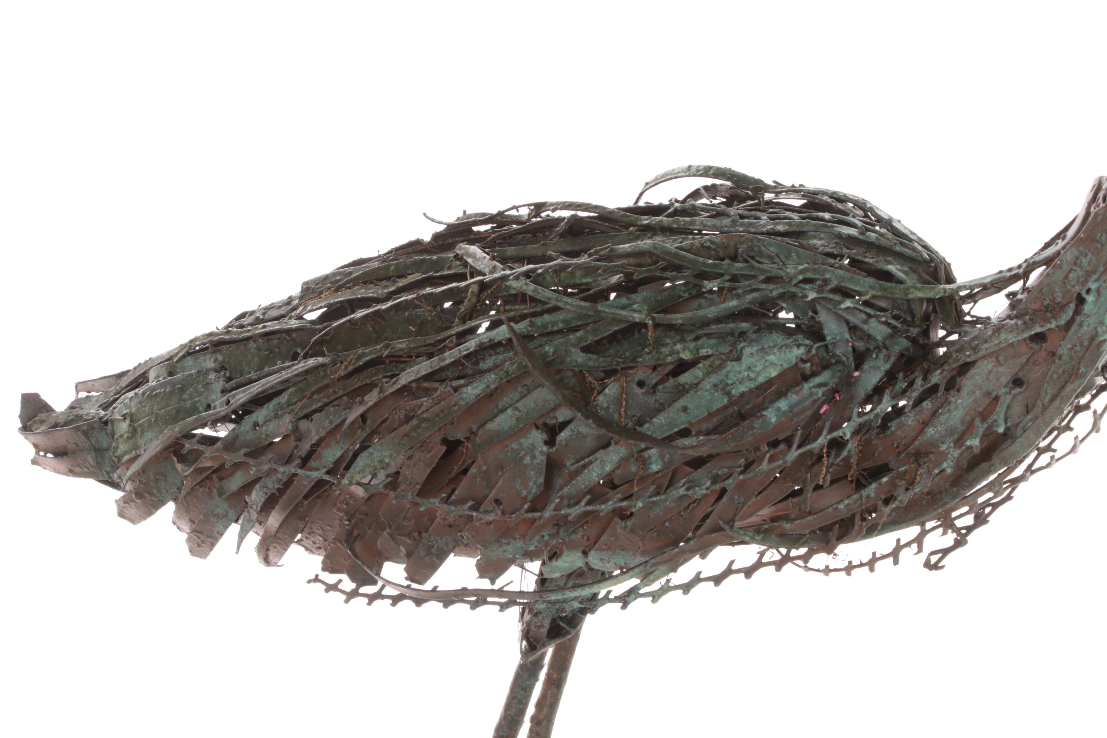 Welded Scrap Metal Outdoor Folk Sculpture of Heron