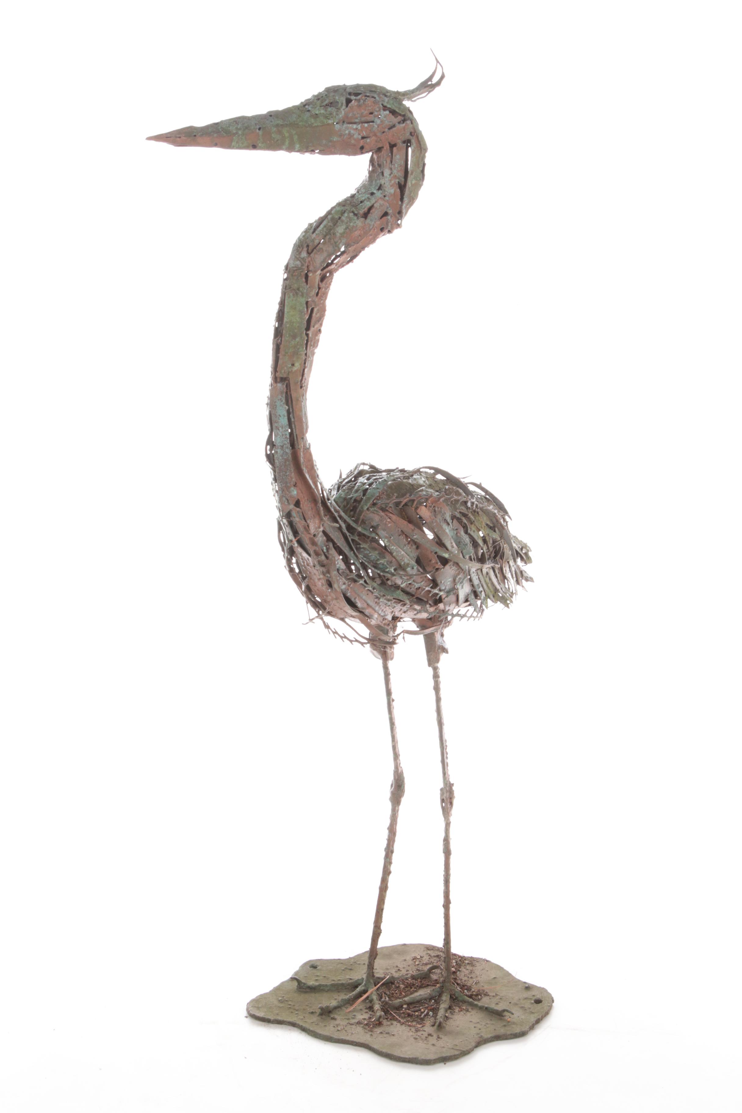 Welded Scrap Metal Outdoor Folk Sculpture of Heron