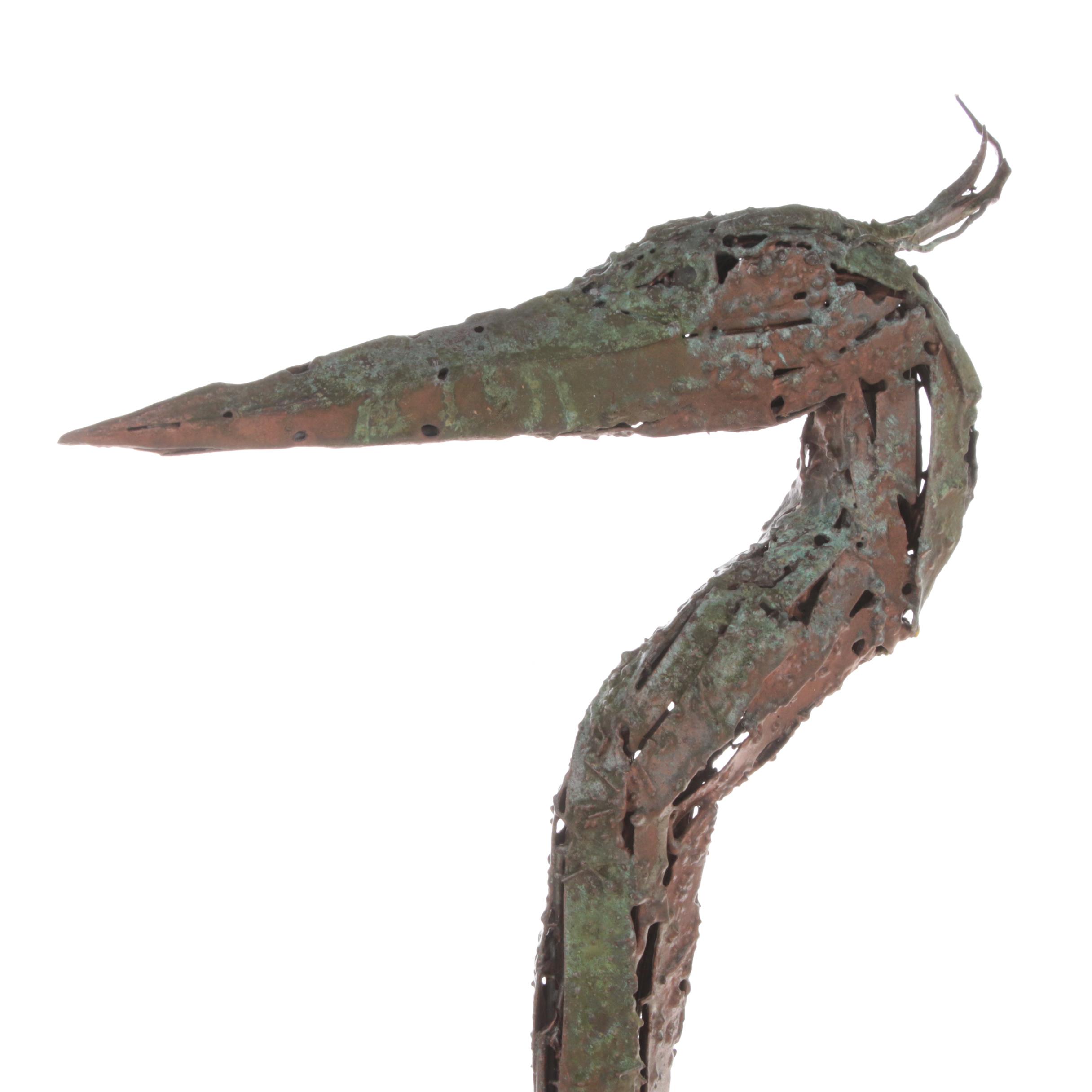 Welded Scrap Metal Outdoor Folk Sculpture of Heron