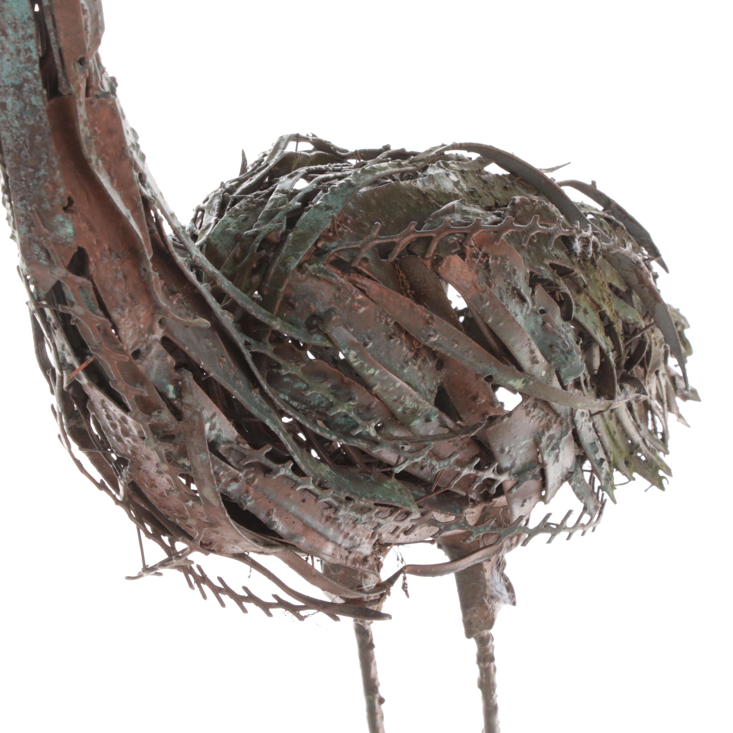Welded Scrap Metal Outdoor Folk Sculpture of Heron