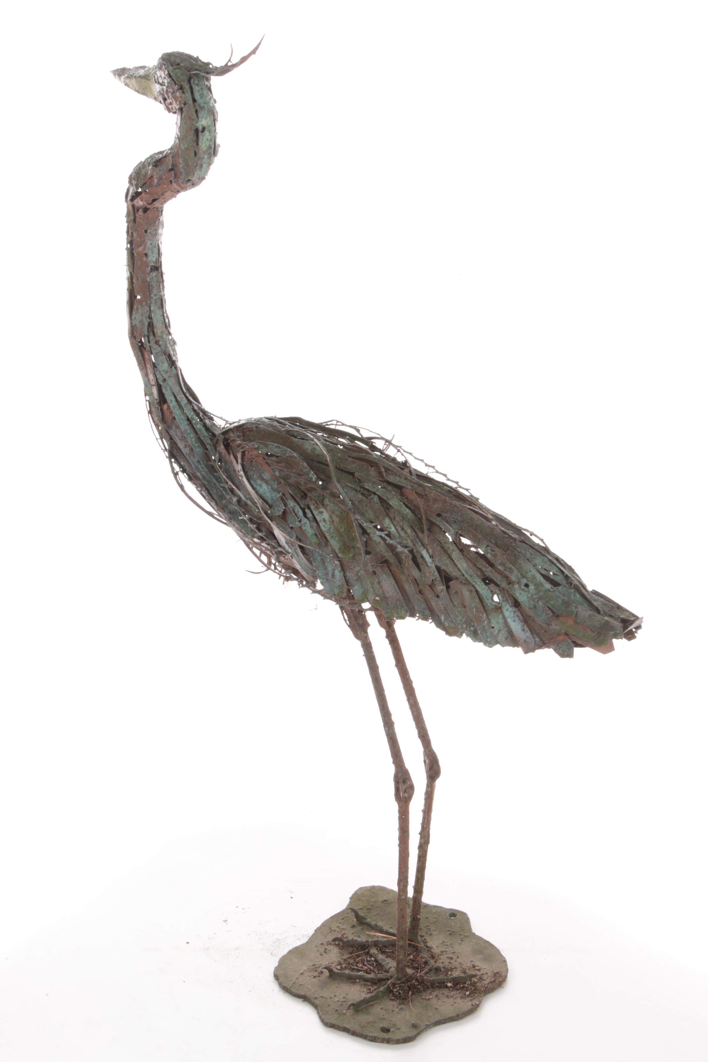Welded Scrap Metal Outdoor Folk Sculpture of Heron