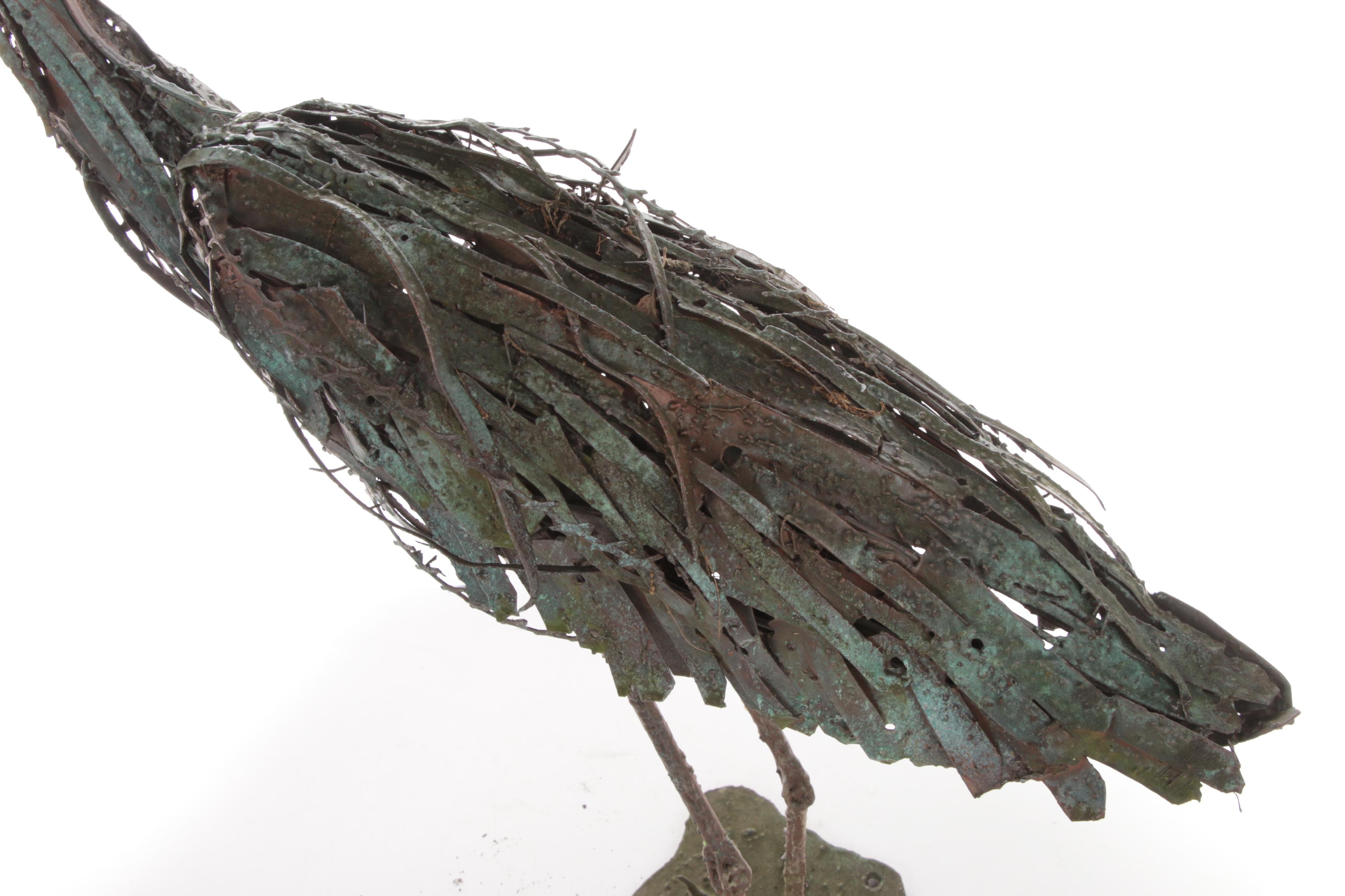 Welded Scrap Metal Outdoor Folk Sculpture of Heron