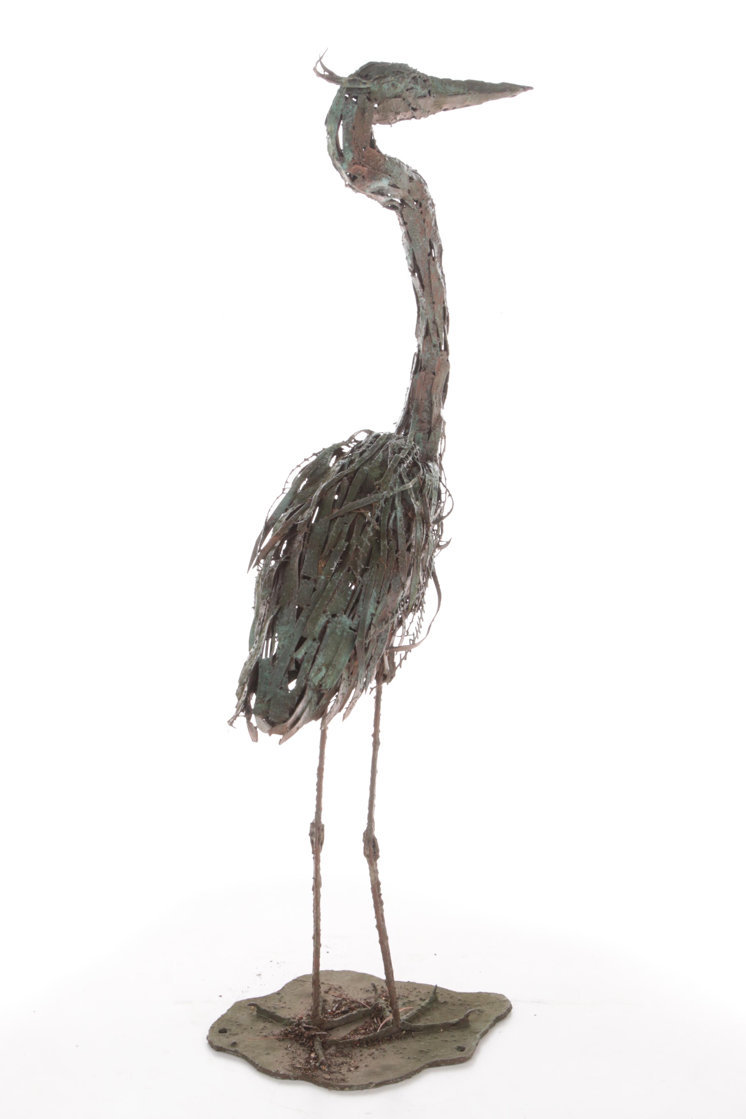 Welded Scrap Metal Outdoor Folk Sculpture of Heron