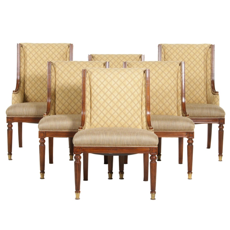 Six Neoclassical Style Upholstered Dining Chairs, Late 20th Century