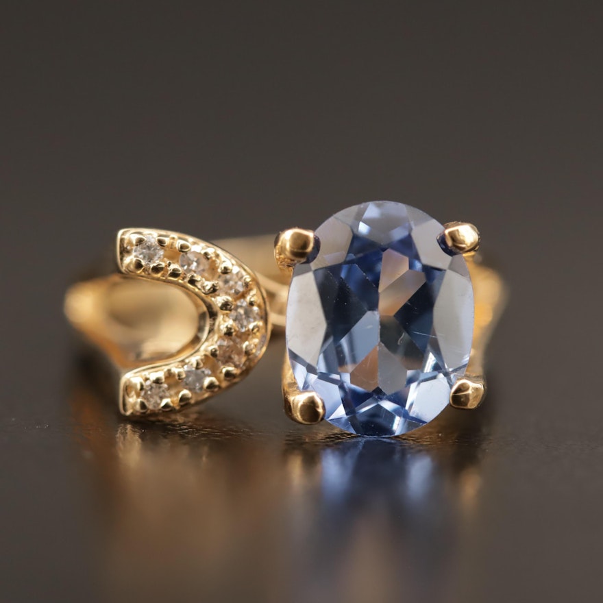 14K Sapphire and Diamond Asymmetrical Ring