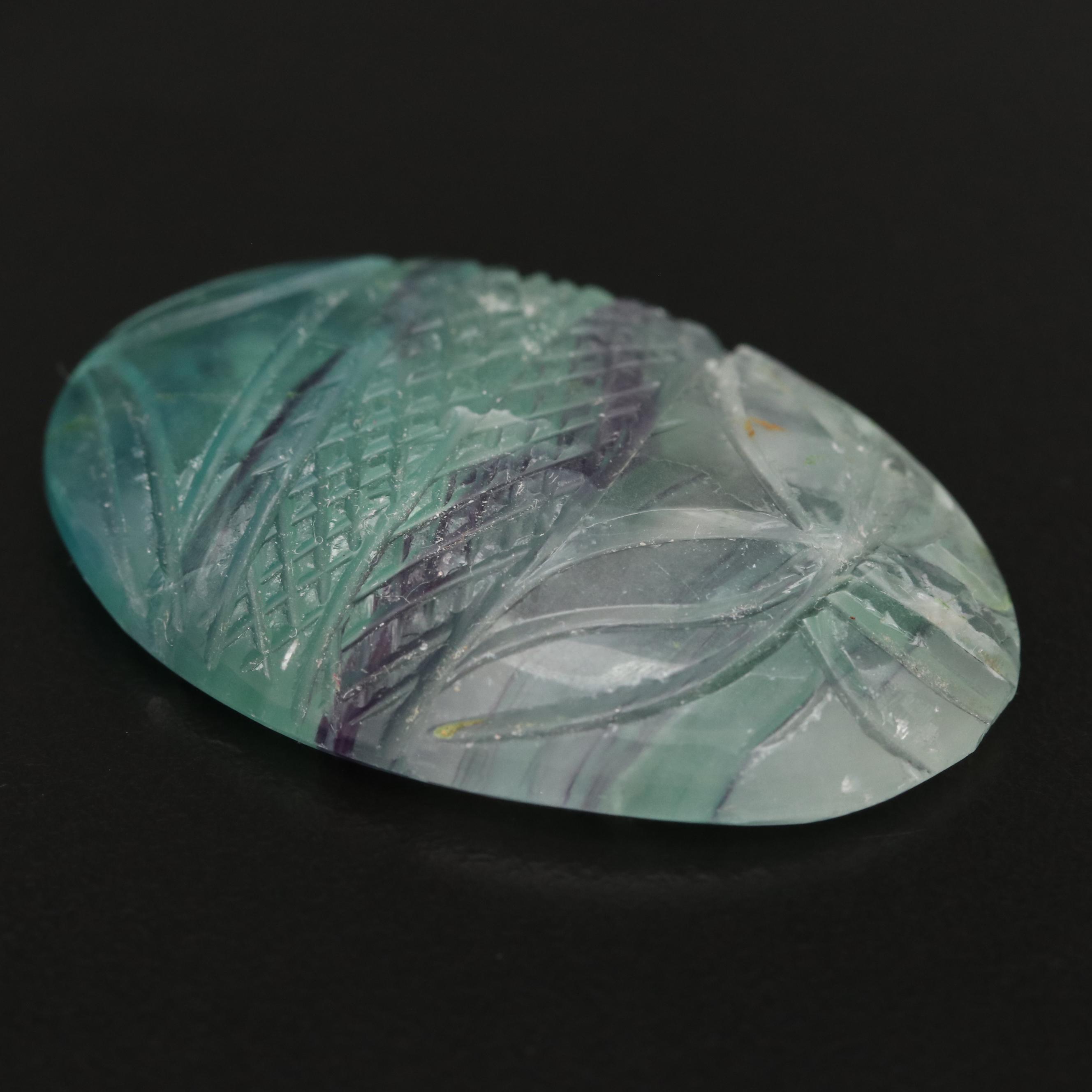 Loose 97.23 CT Carved Oval Fluorite Cabochon