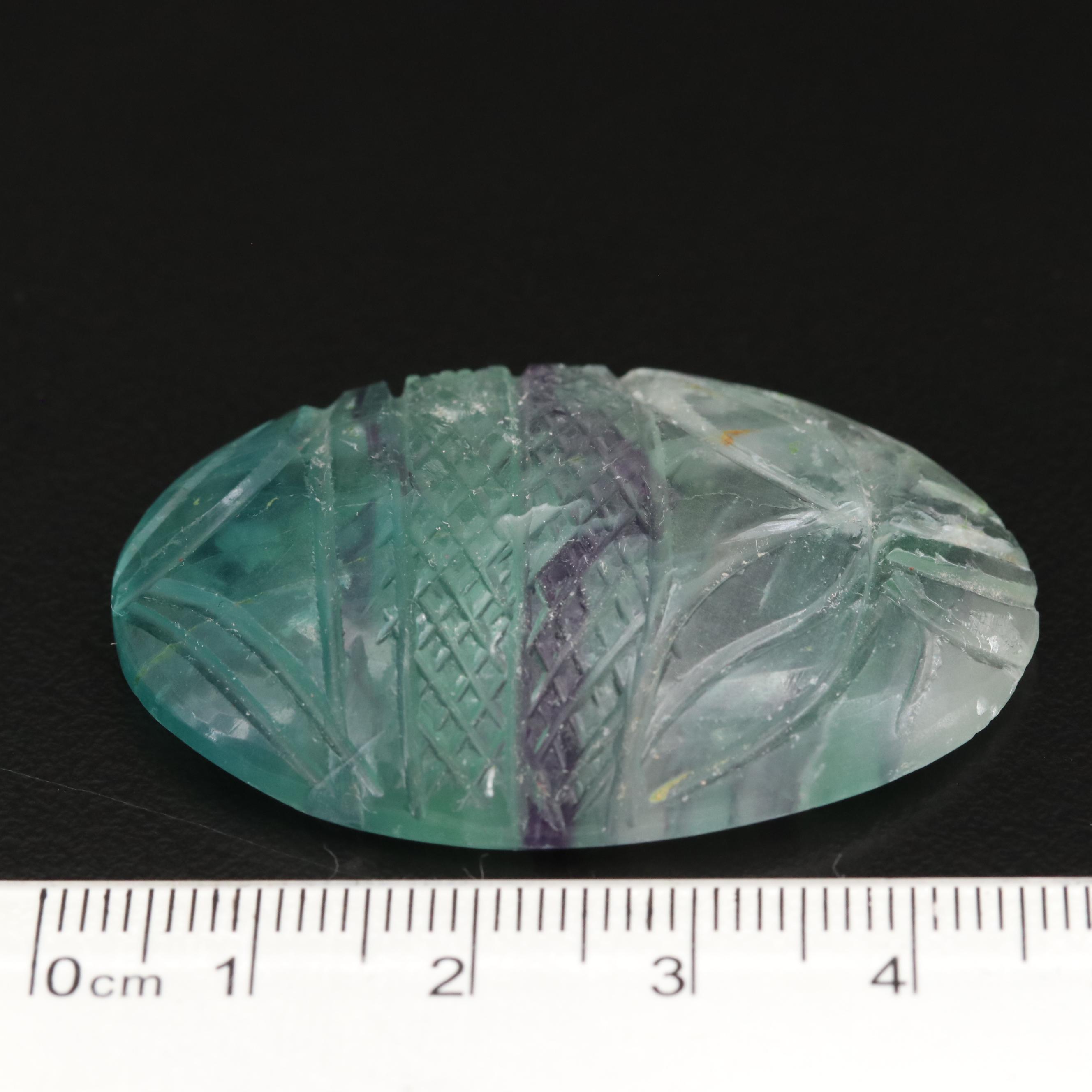Loose 97.23 CT Carved Oval Fluorite Cabochon