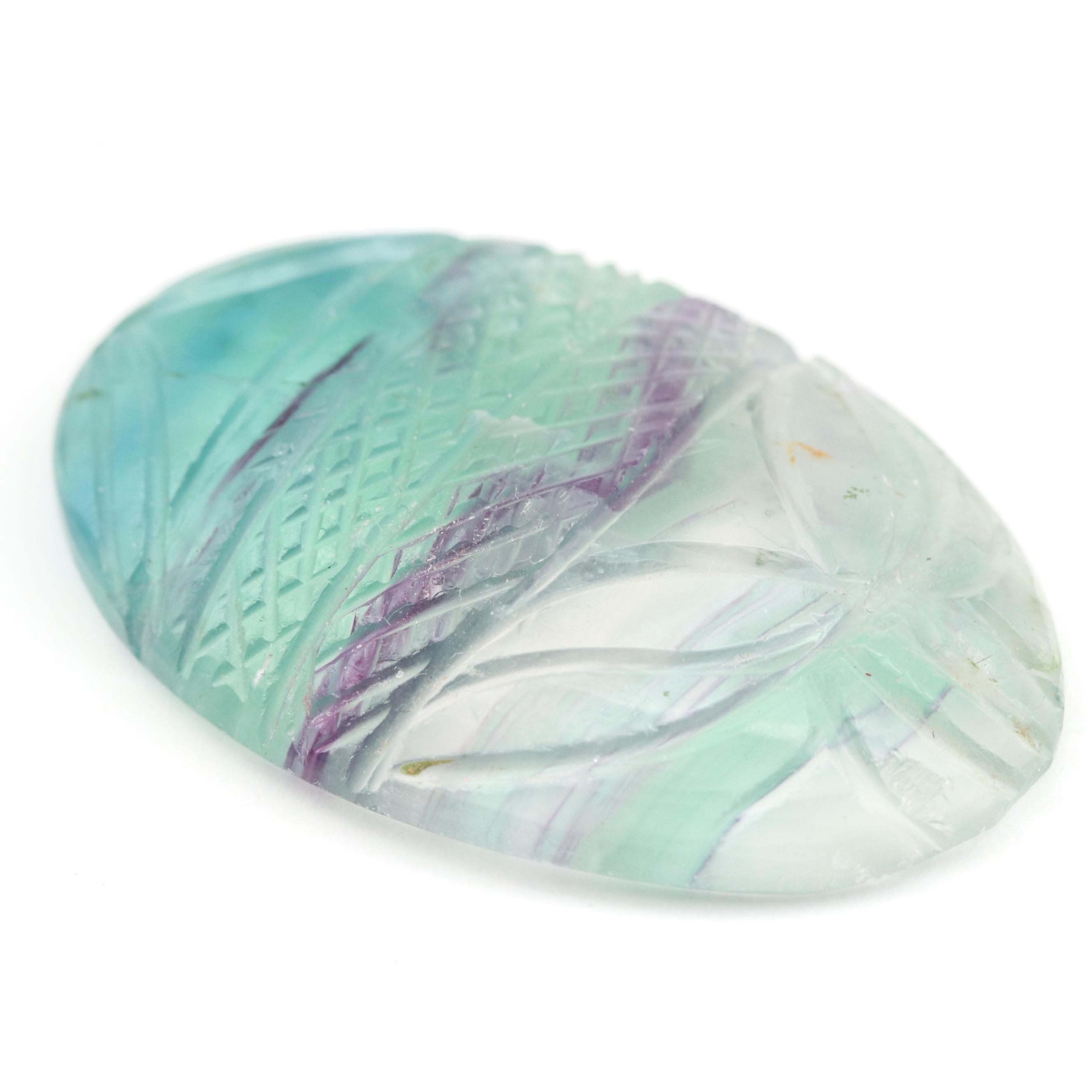 Loose 97.23 CT Carved Oval Fluorite Cabochon