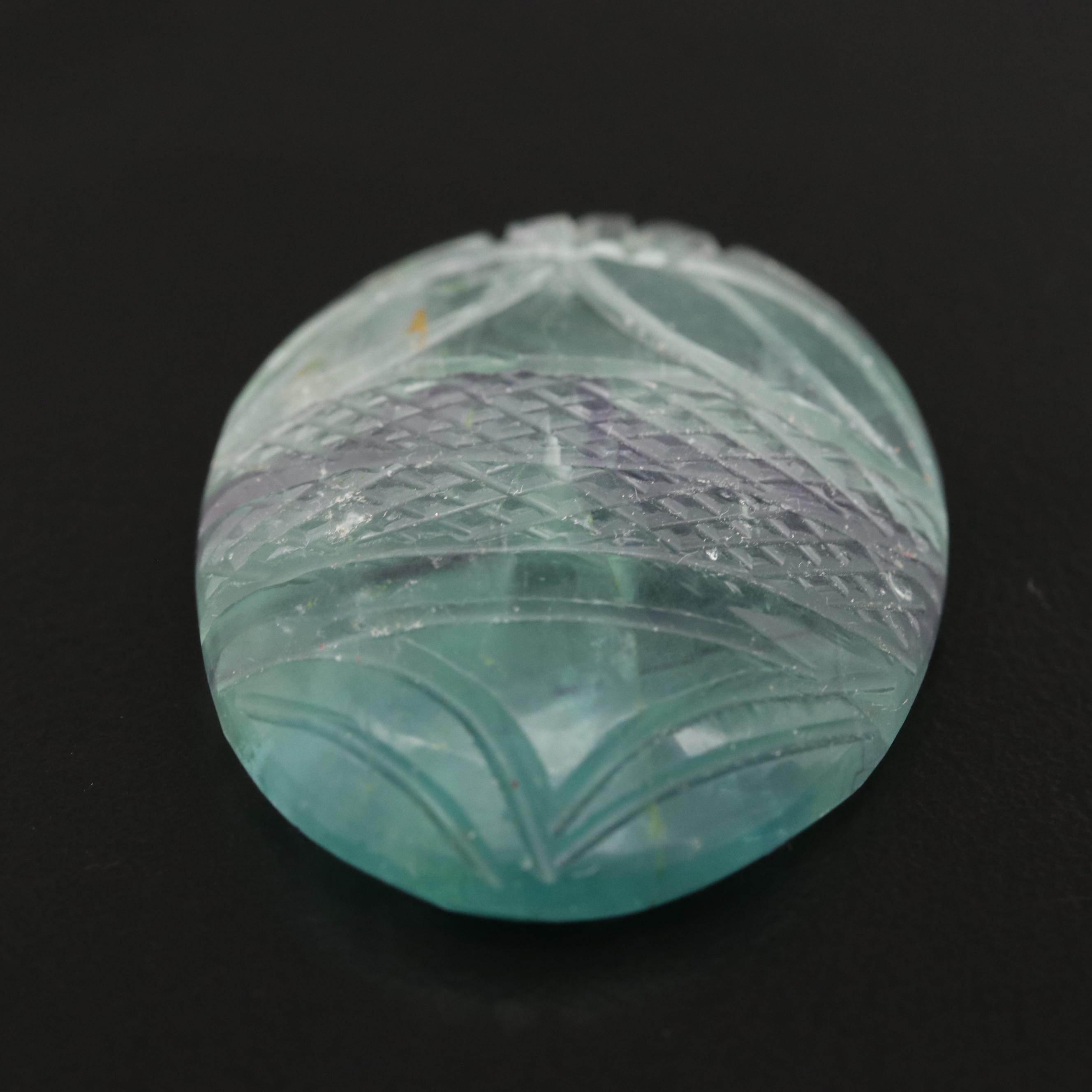 Loose 97.23 CT Carved Oval Fluorite Cabochon
