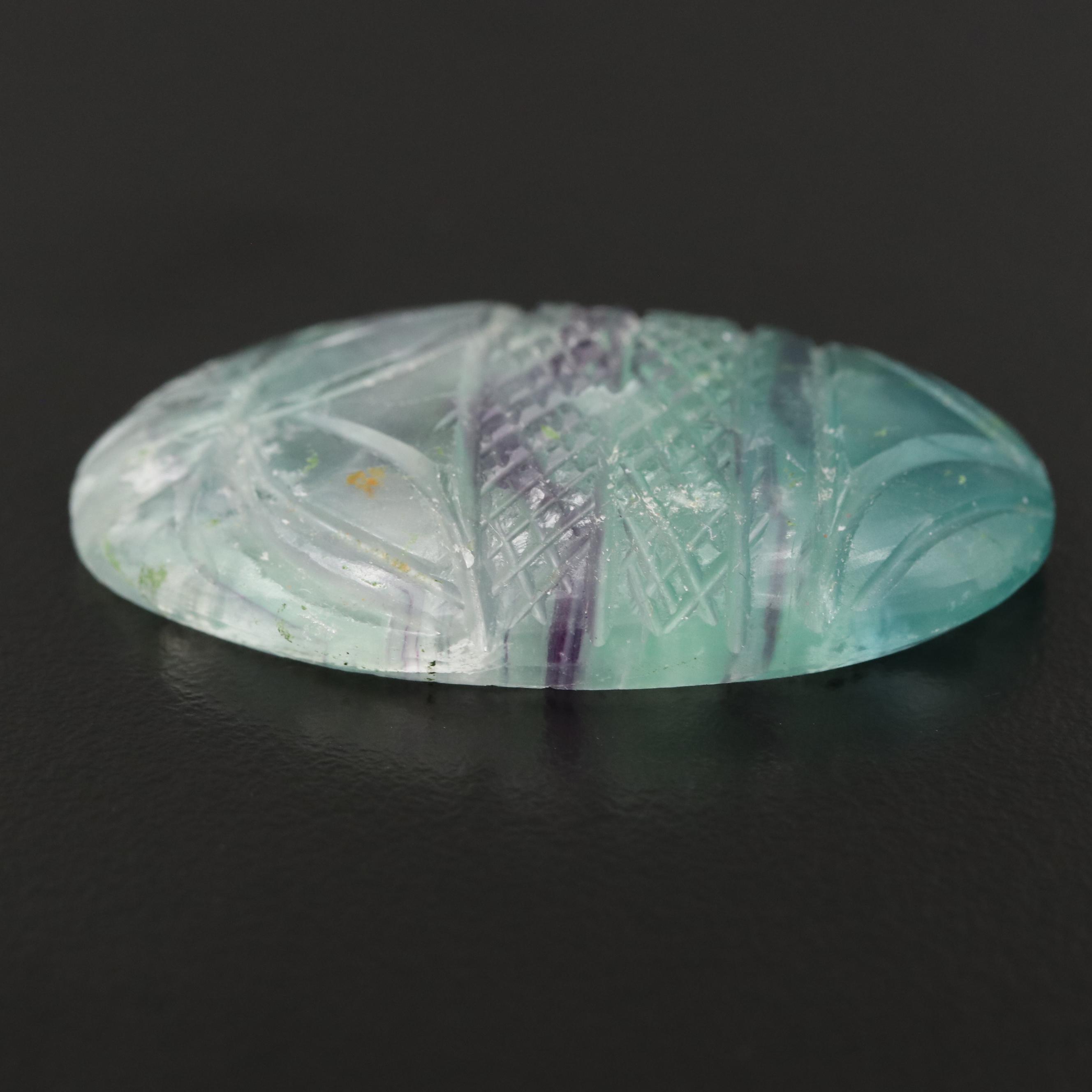 Loose 97.23 CT Carved Oval Fluorite Cabochon