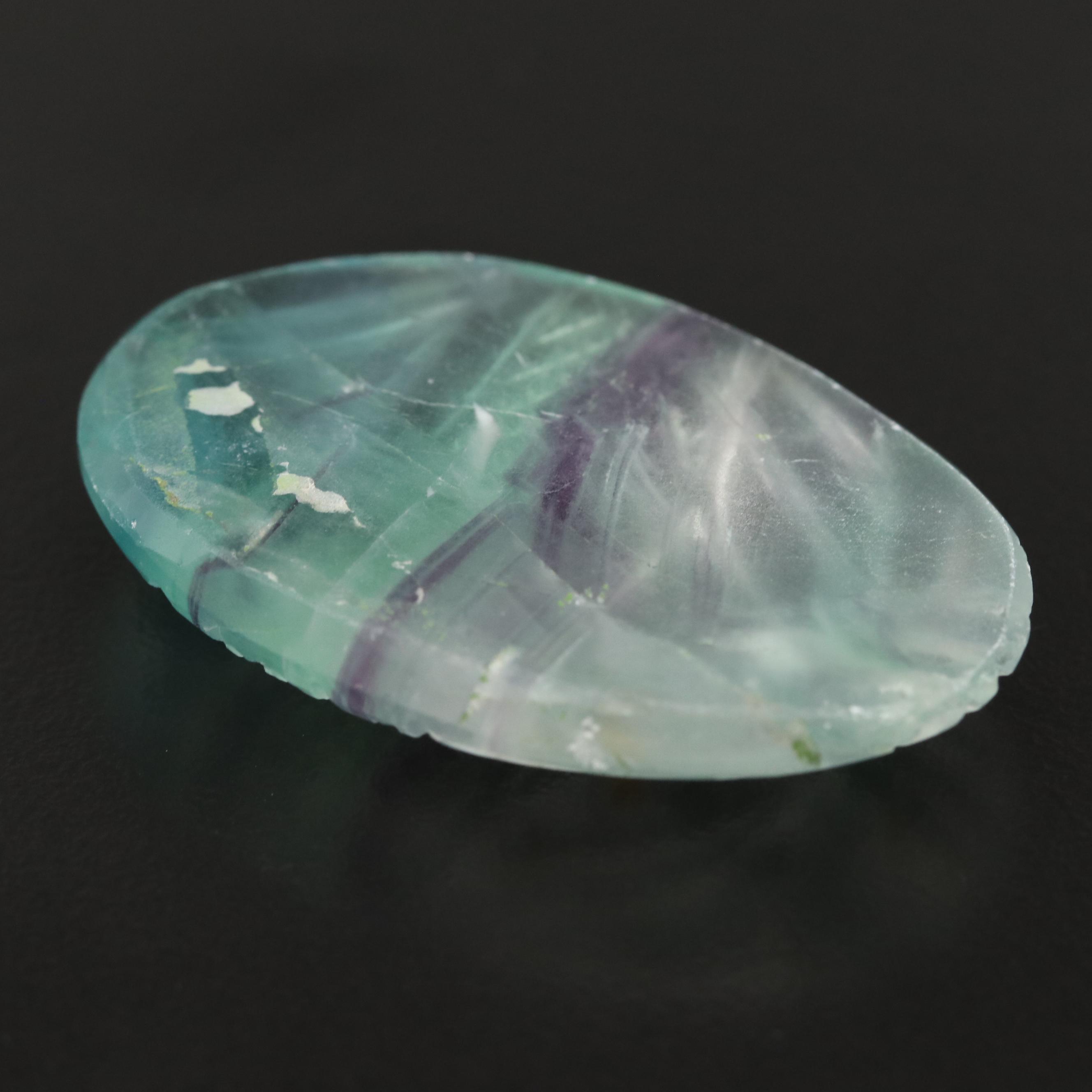Loose 97.23 CT Carved Oval Fluorite Cabochon