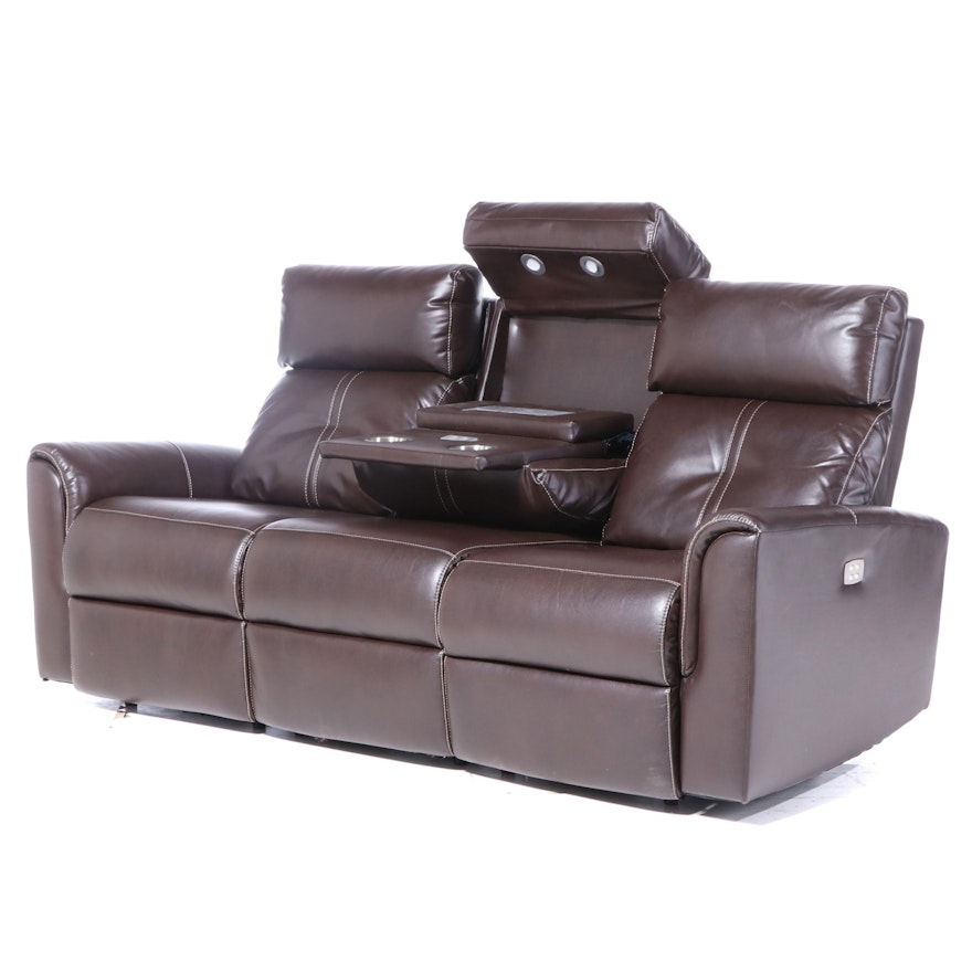 Havertys "Easy Street" Faux-Leather Dual Power-Reclining Sofa