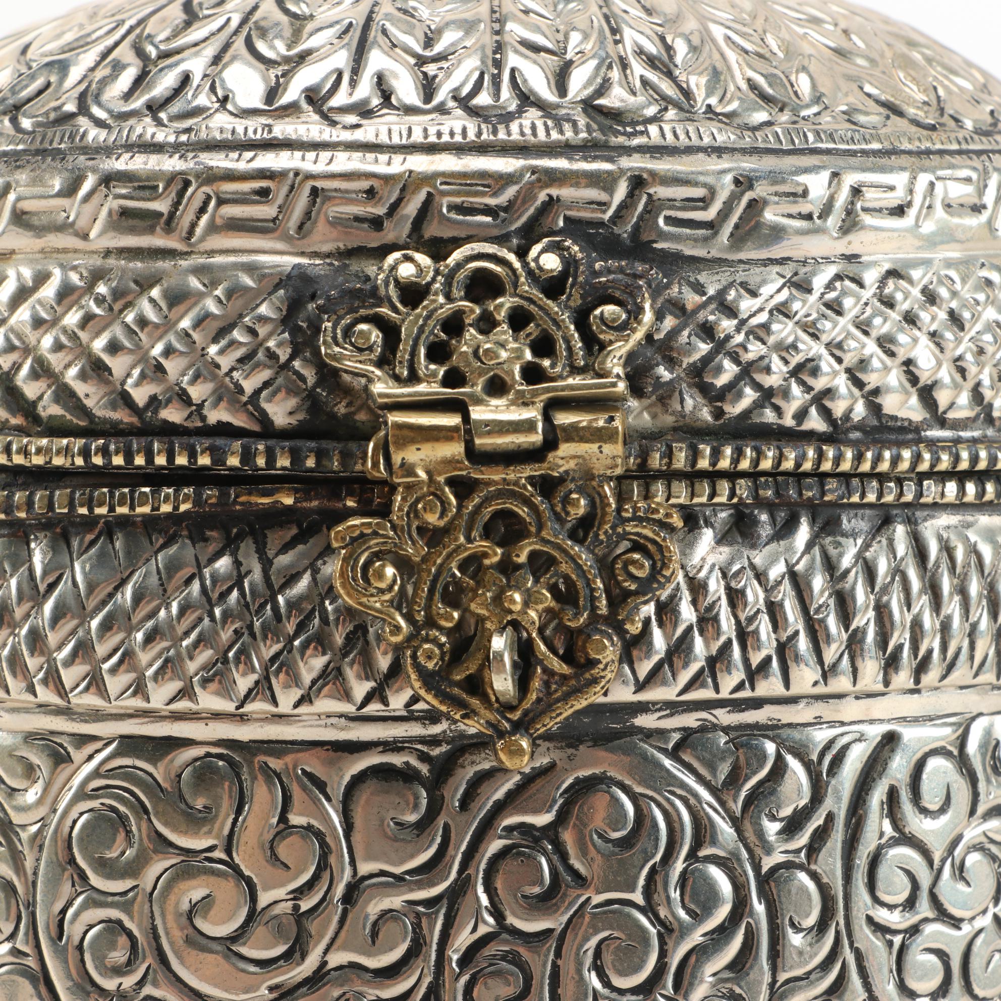 Pearlized Nautilus Shell and Metal Hinged Purse with Polished Cabochon