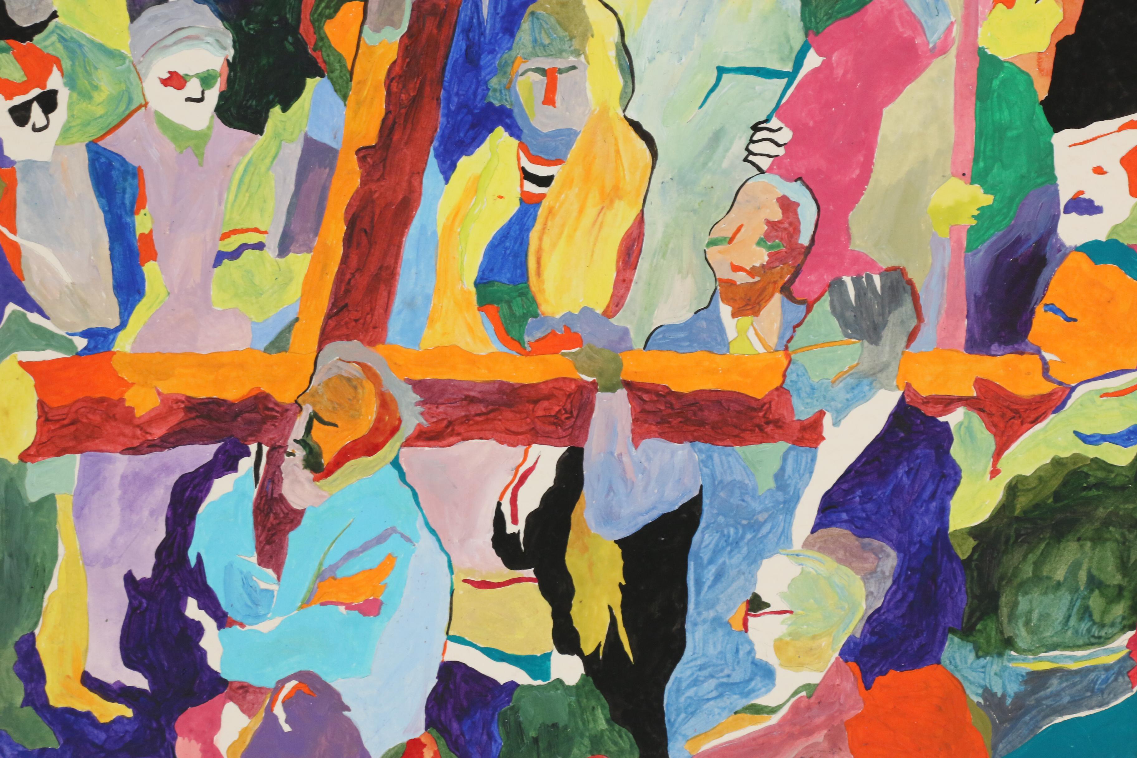 Robert W. Hasselhoff Abstract Figural Mixed Media Painting