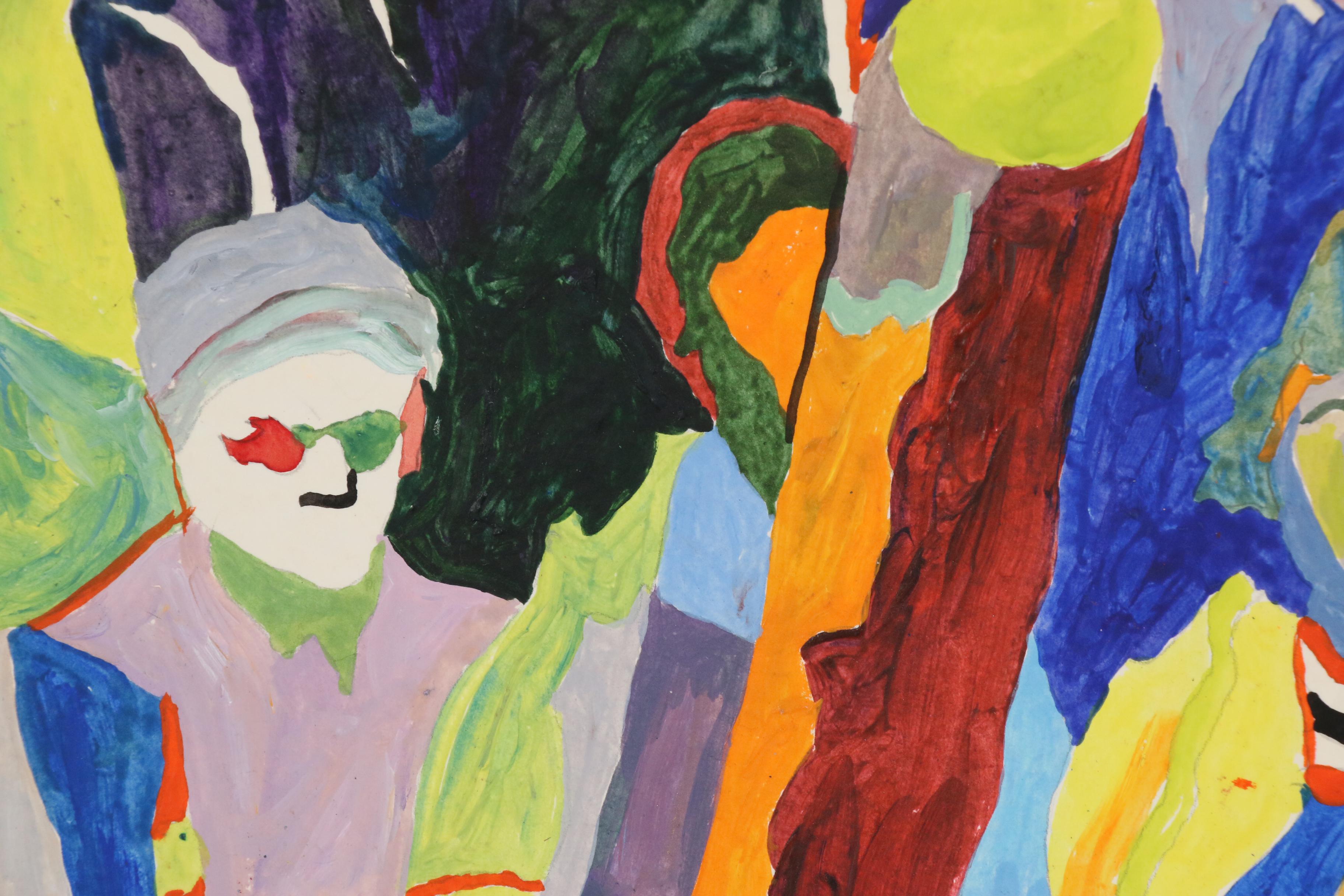 Robert W. Hasselhoff Abstract Figural Mixed Media Painting