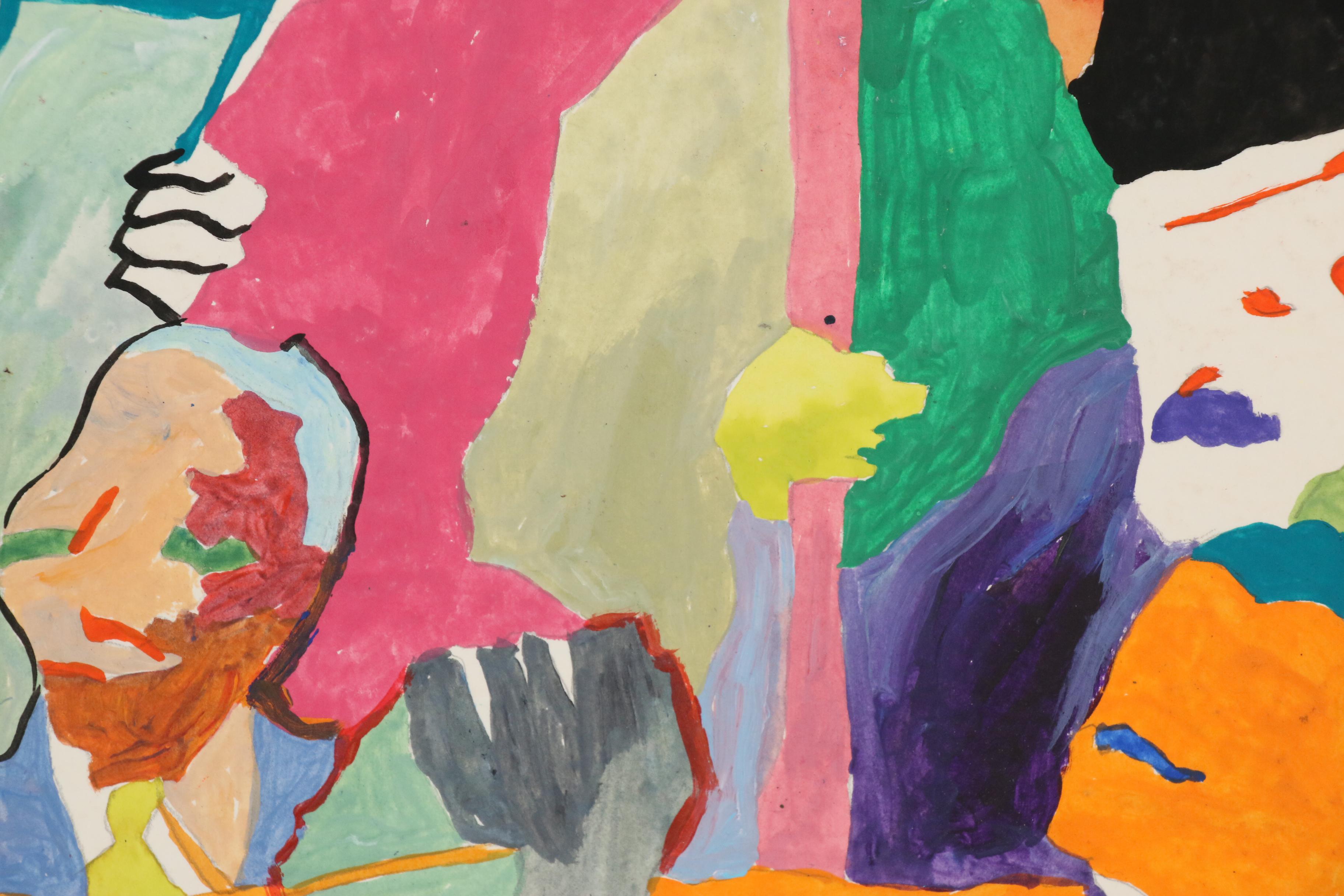 Robert W. Hasselhoff Abstract Figural Mixed Media Painting