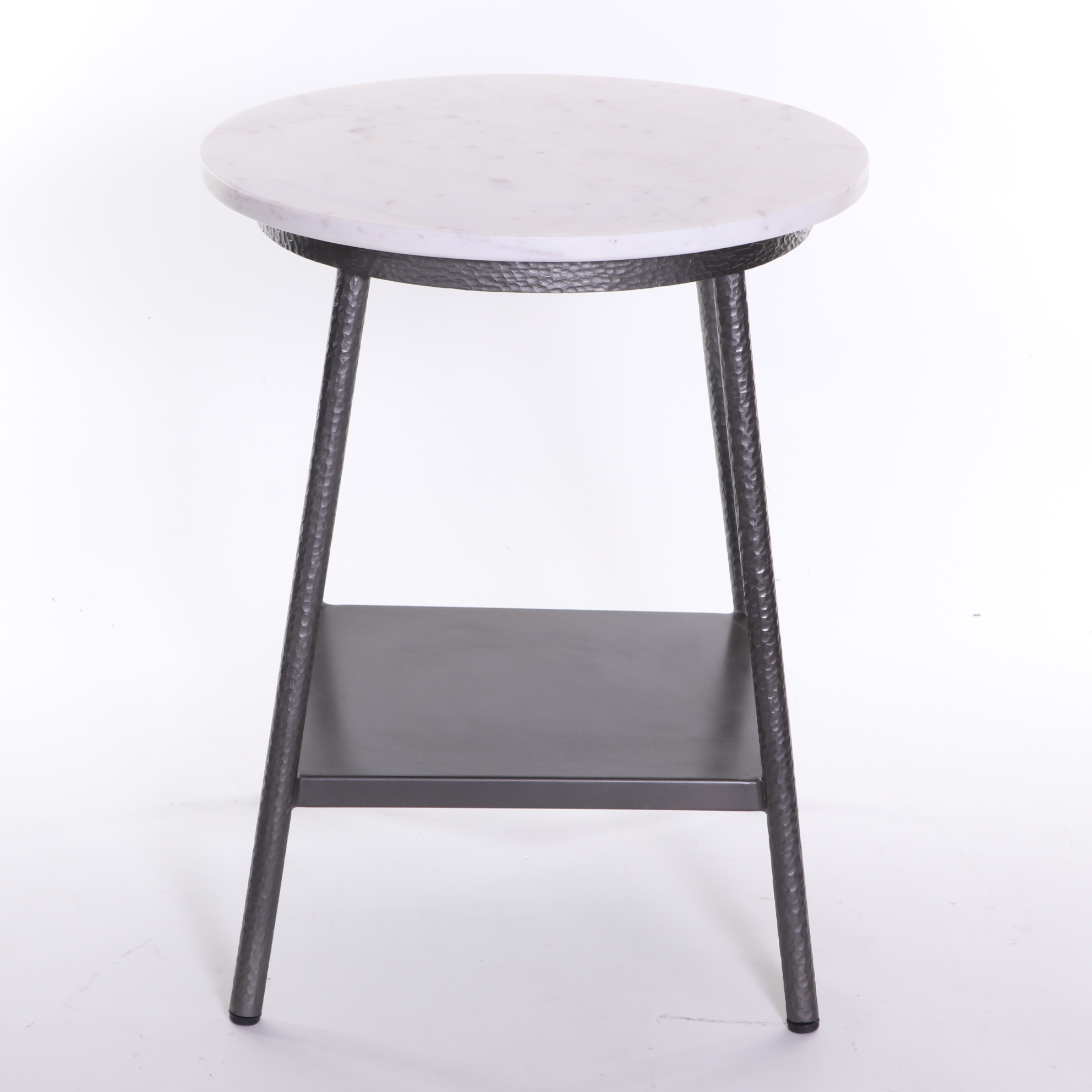 Hammered Metal and Marble Side Table with Modern Steel Table Lamp