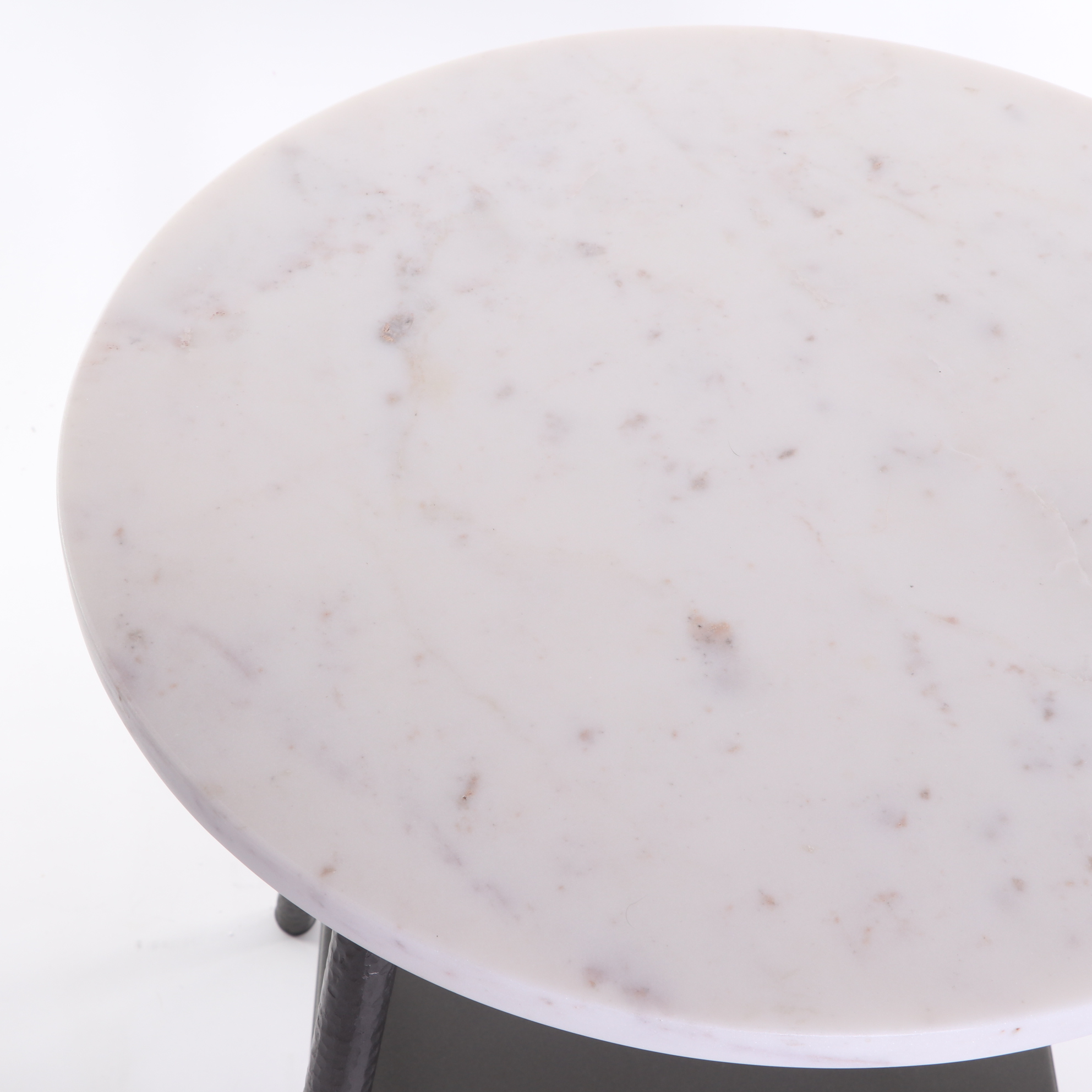 Hammered Metal and Marble Side Table with Modern Steel Table Lamp