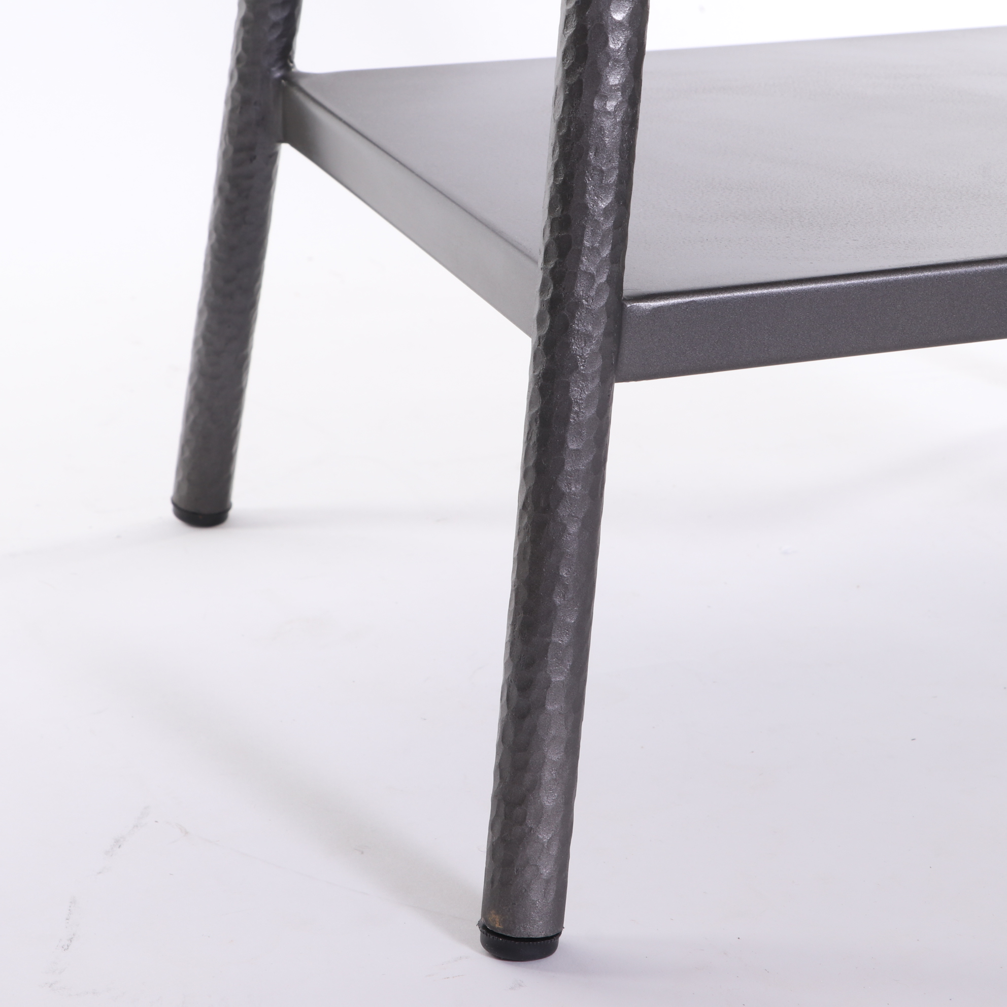 Hammered Metal and Marble Side Table with Modern Steel Table Lamp