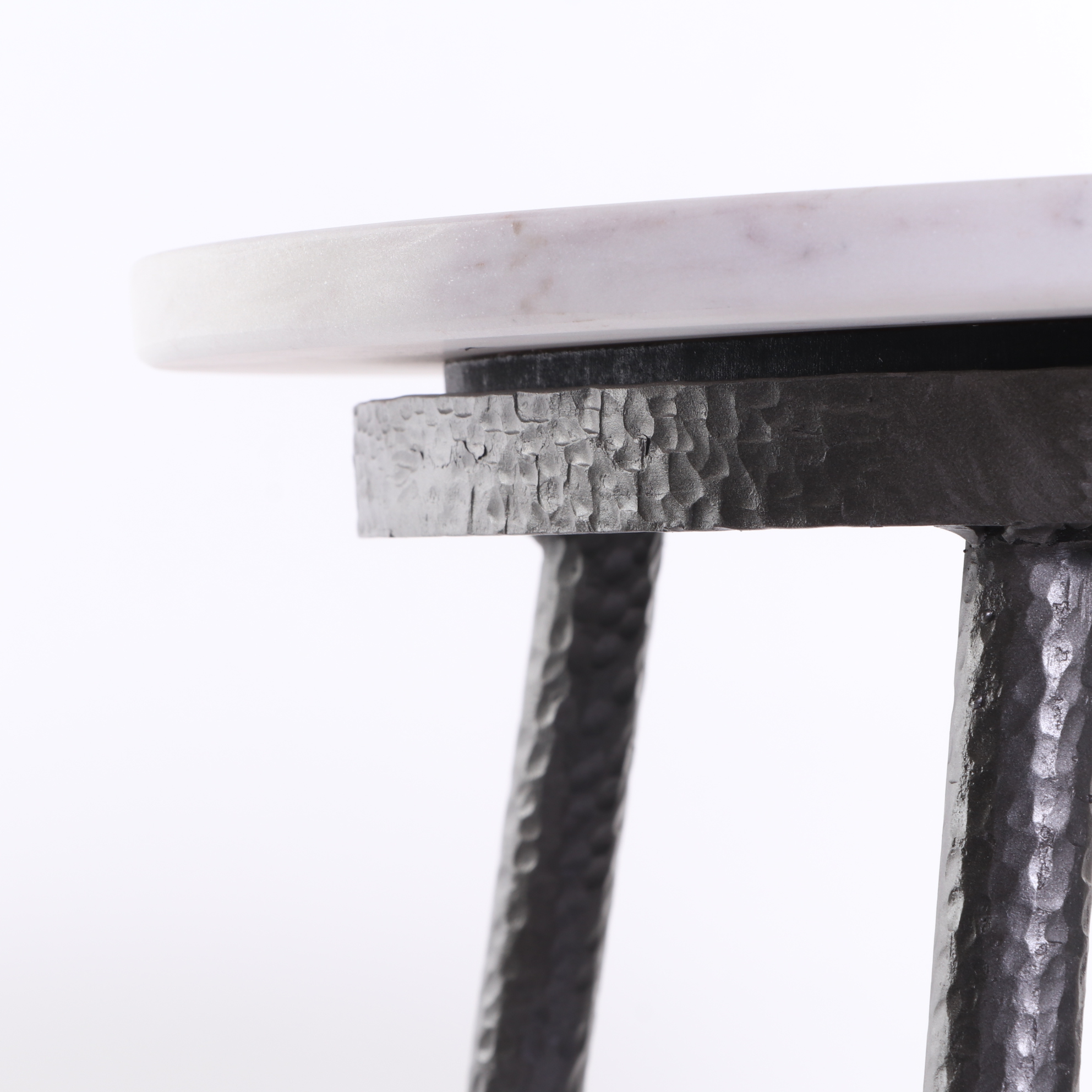Hammered Metal and Marble Side Table with Modern Steel Table Lamp