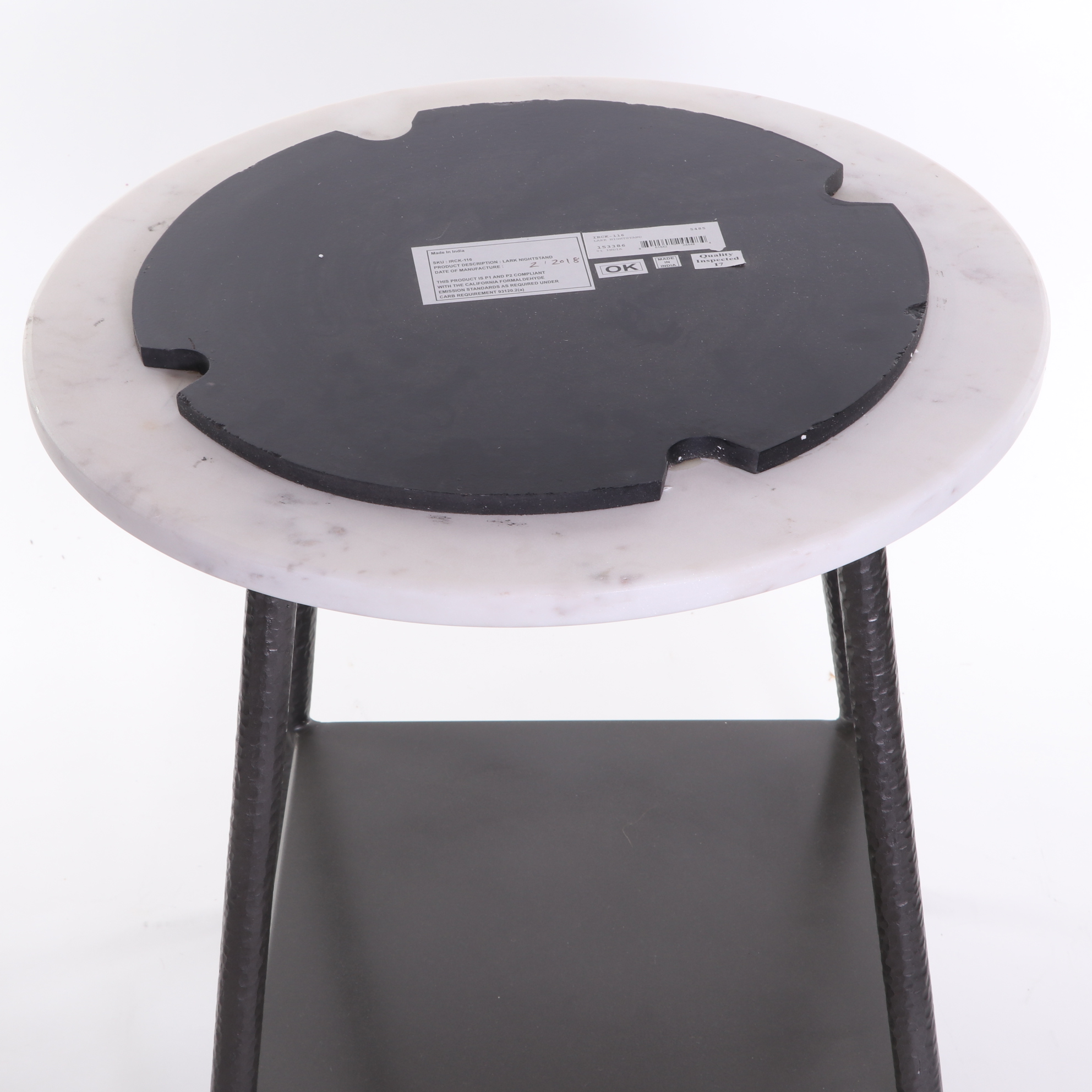 Hammered Metal and Marble Side Table with Modern Steel Table Lamp