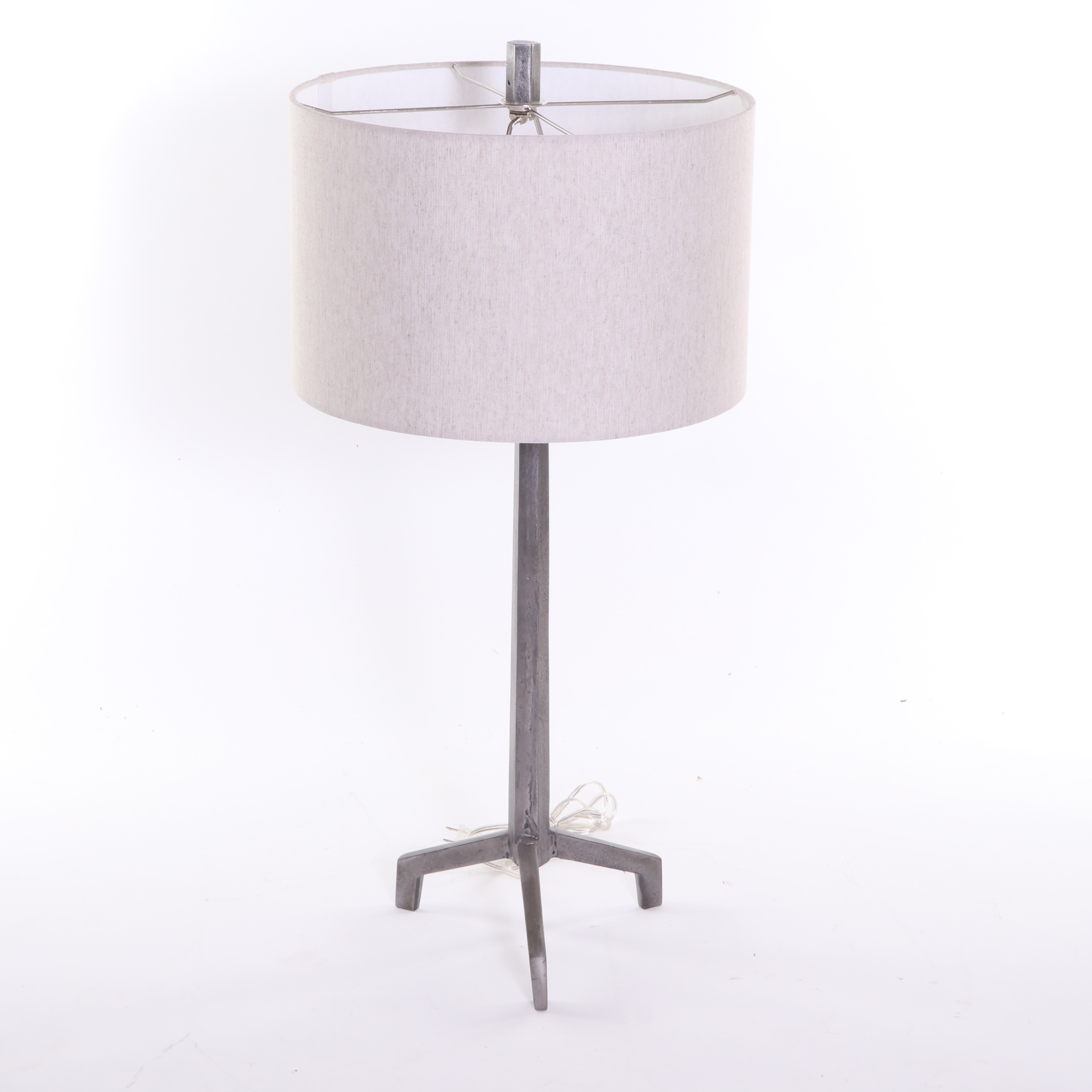 Hammered Metal and Marble Side Table with Modern Steel Table Lamp