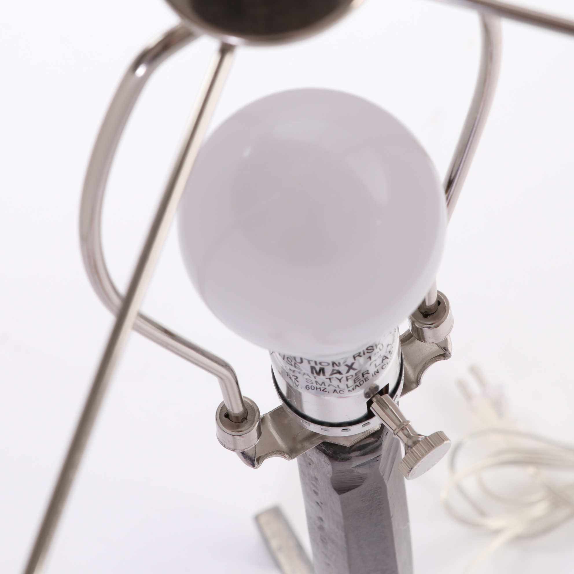 Hammered Metal and Marble Side Table with Modern Steel Table Lamp