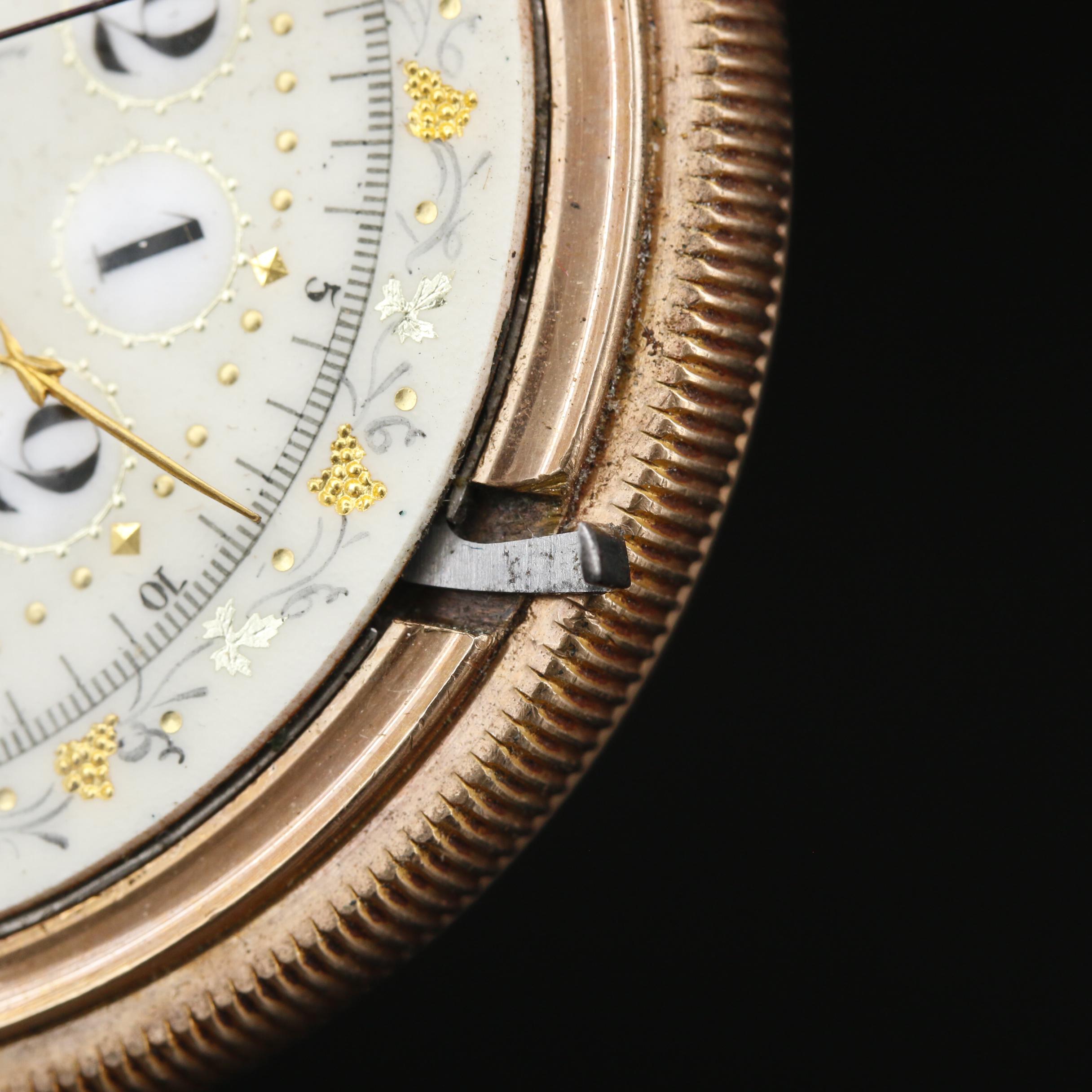 E. Huguenin Swiss Chronograph Gold Filled Open Face Pocket Watch