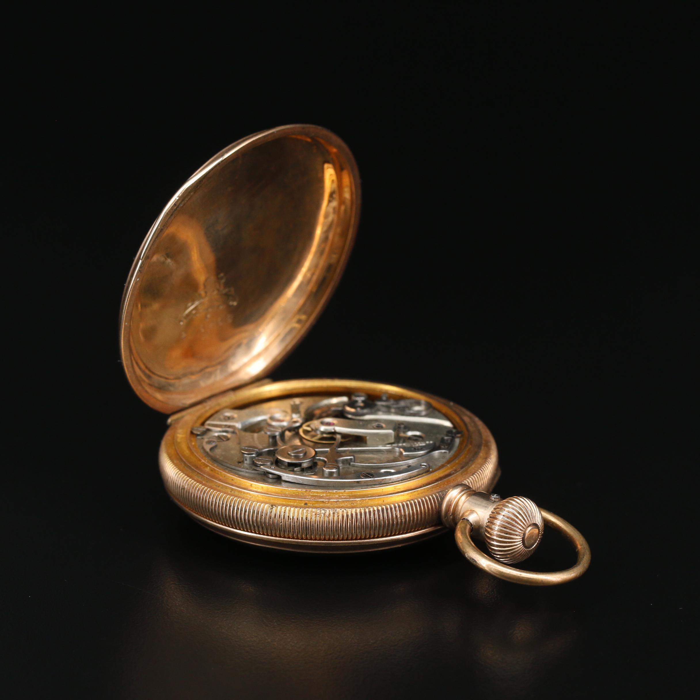 E. Huguenin Swiss Chronograph Gold Filled Open Face Pocket Watch