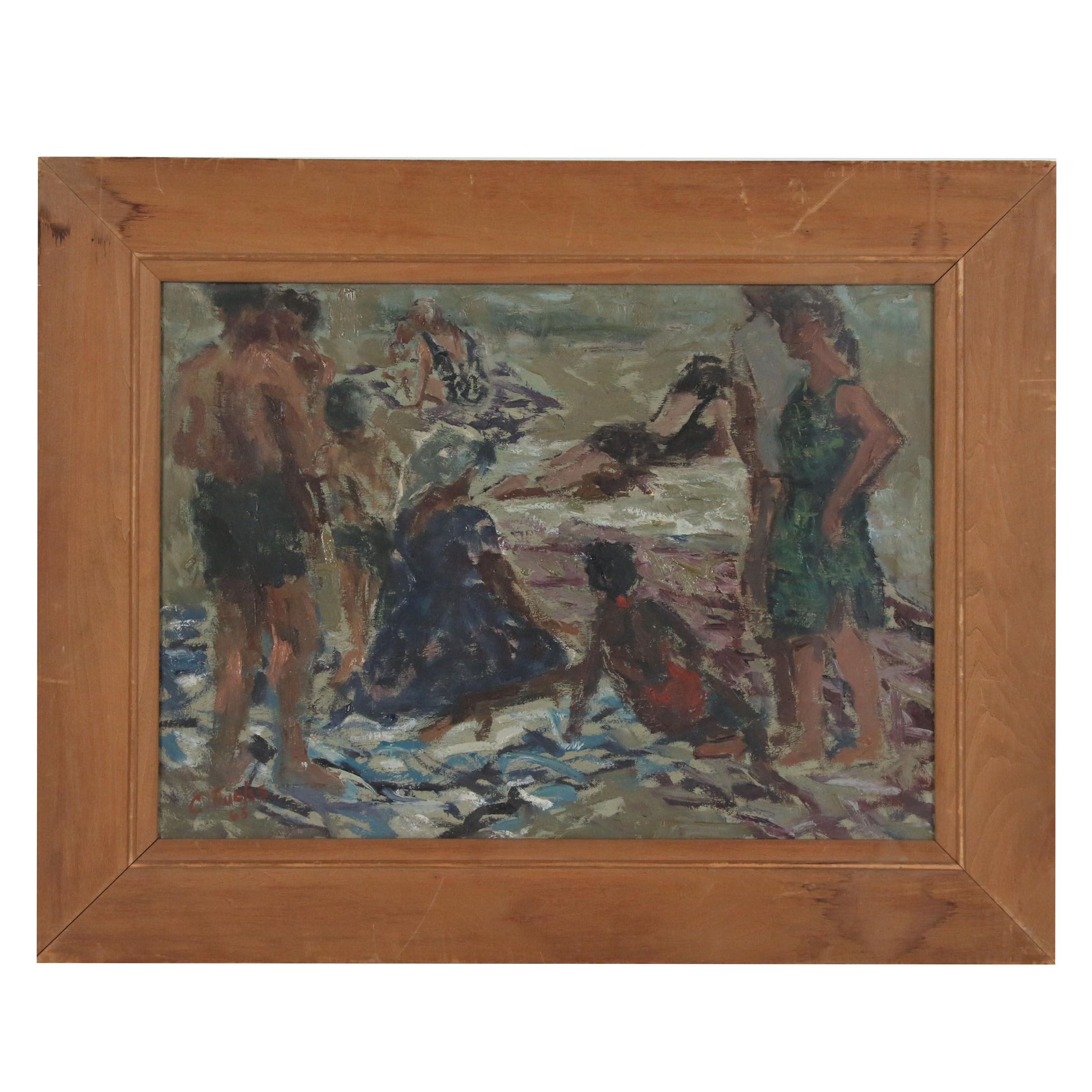 Carl Fuchs Abstract Figural Oil Painting, 1963