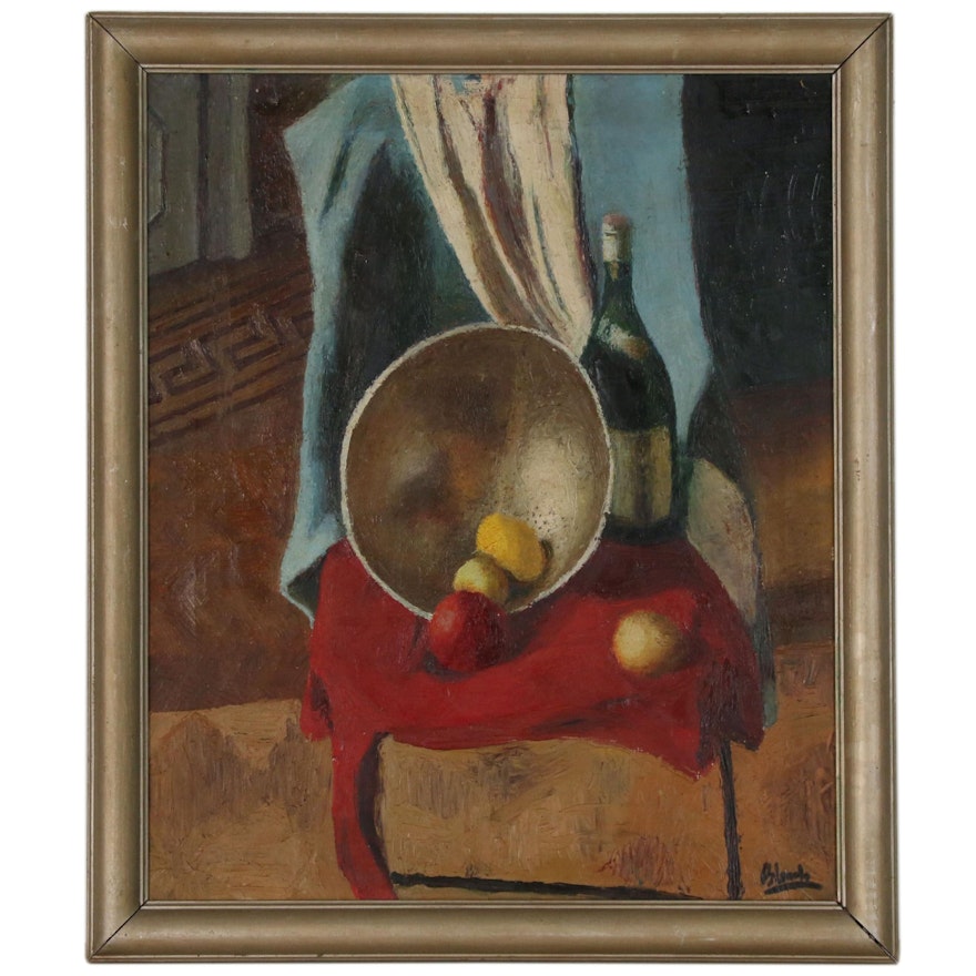 Still Life Oil Painting with Fruit, Mid 20th Century