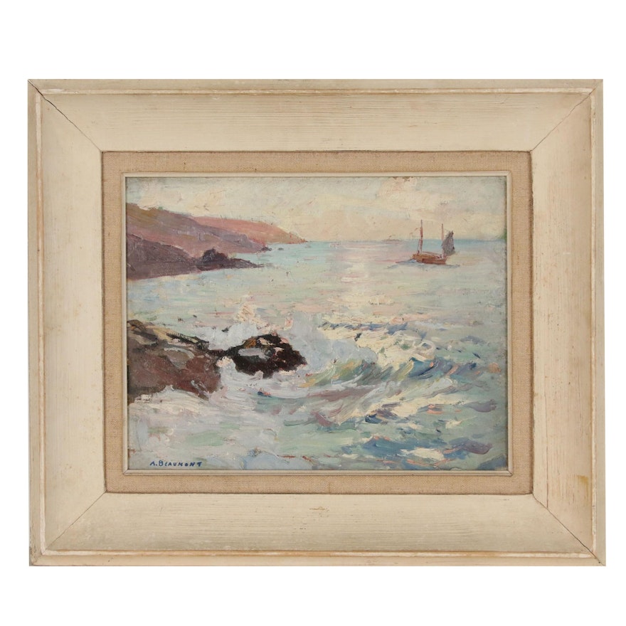 Arthur Beaumont Coastal Oil Painting, Early 20th Century