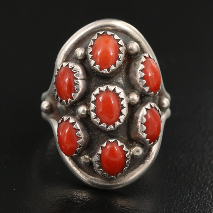 Western Signed Sterling Coral Cluster Ring