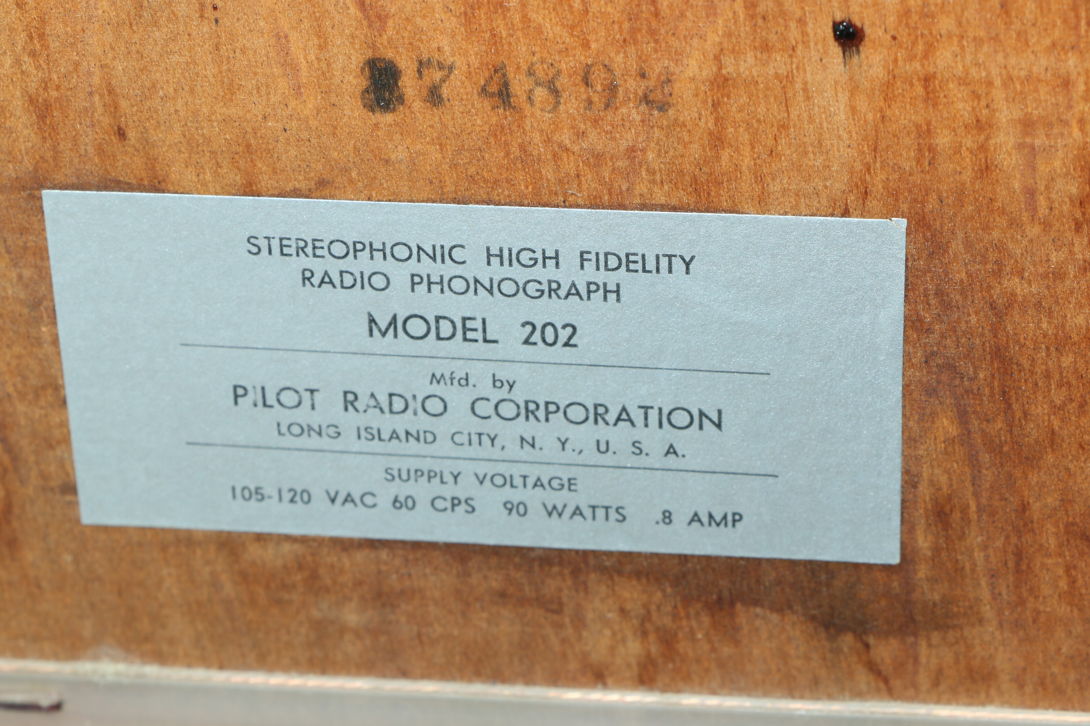 Pilot Stereophonic High Fidelity Radio Phonograph Console, Mid-20th Century