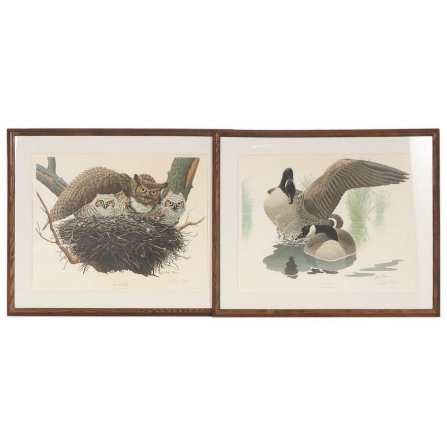 Richard Sloan Offset Lithographs "Great Horned Owl" and "Canadian Goose"