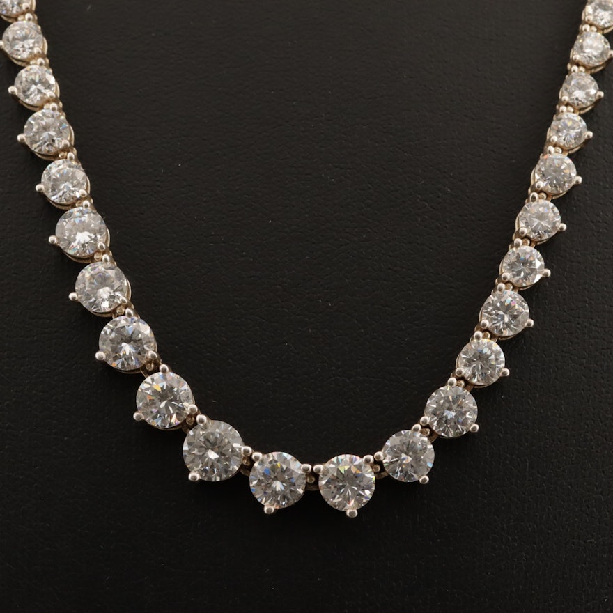 Sterling Silver Graduated Cubic Zirconia Link Necklace