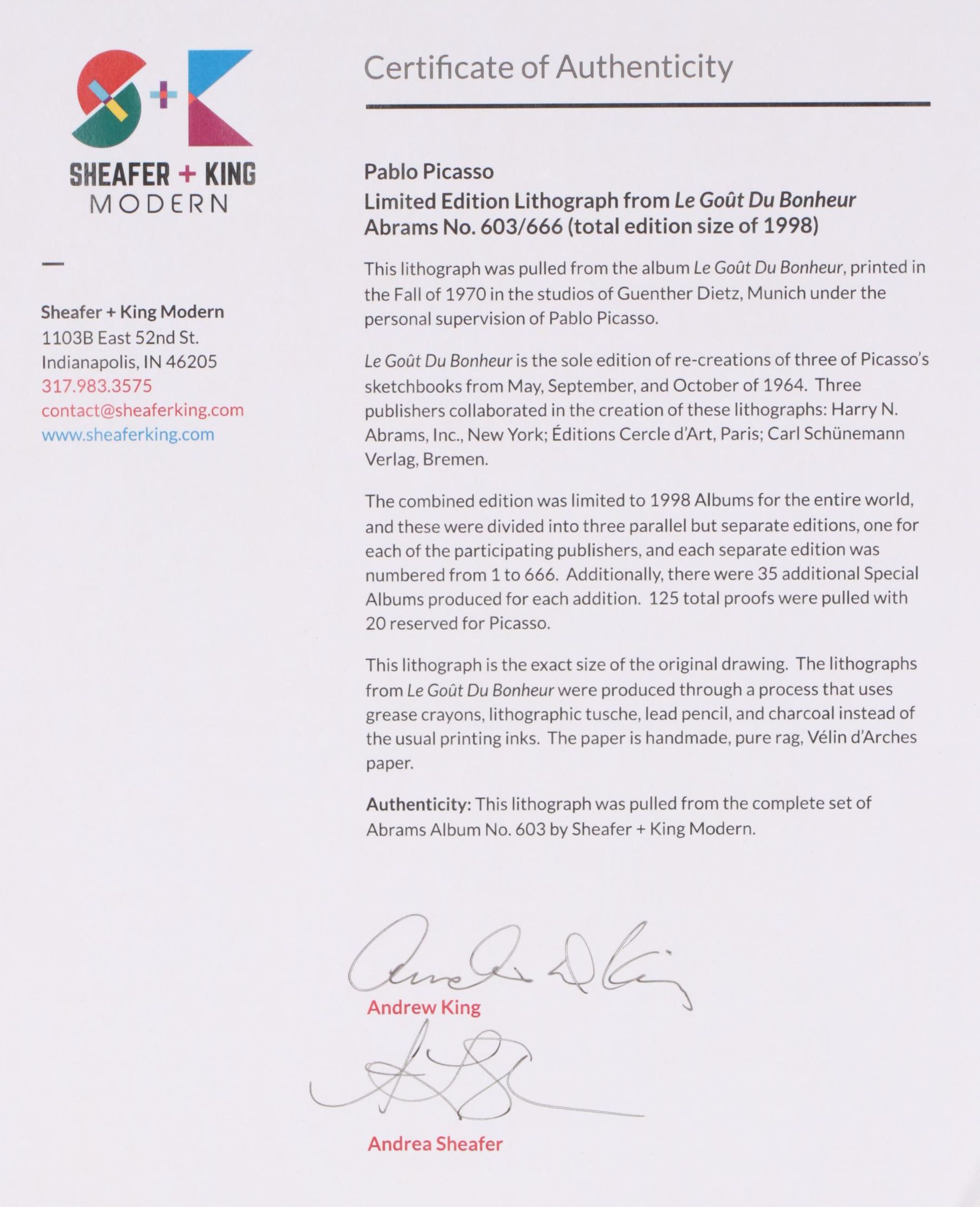 Pablo Picasso Lithograph from "Le Goût du Bonheur", 1970